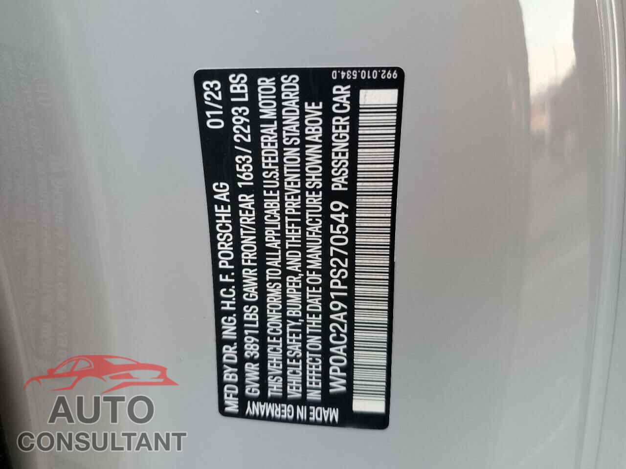 PORSCHE 911 2023 - WP0AC2A91PS270549