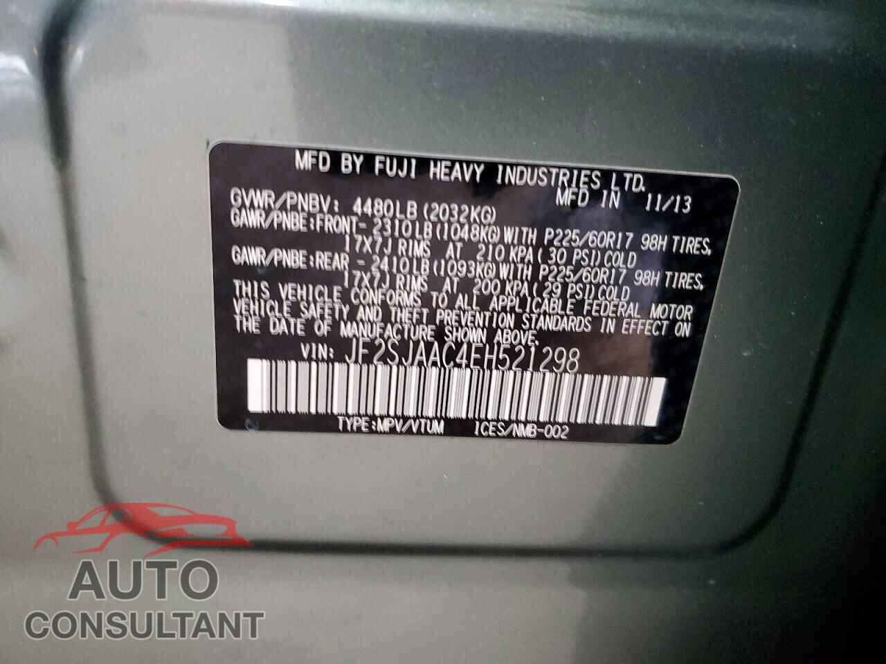 SUBARU FORESTER 2014 - JF2SJAAC4EH521298