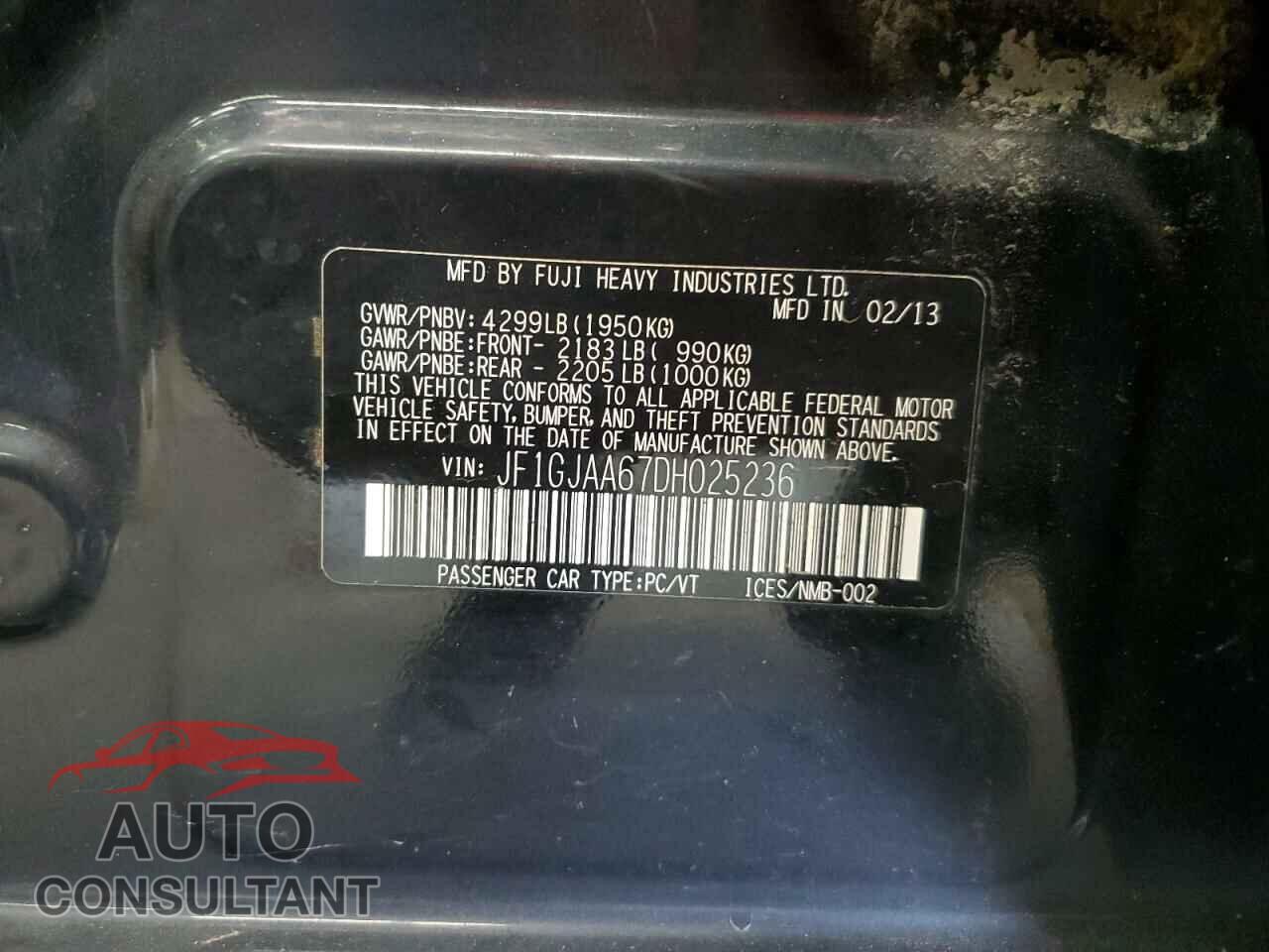 SUBARU IMPREZA 2013 - JF1GJAA67DH025236