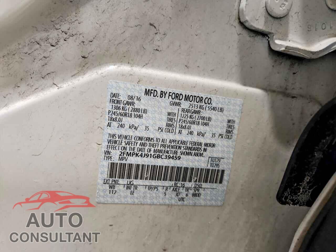 FORD EDGE 2016 - 2FMPK4J91GBC39459