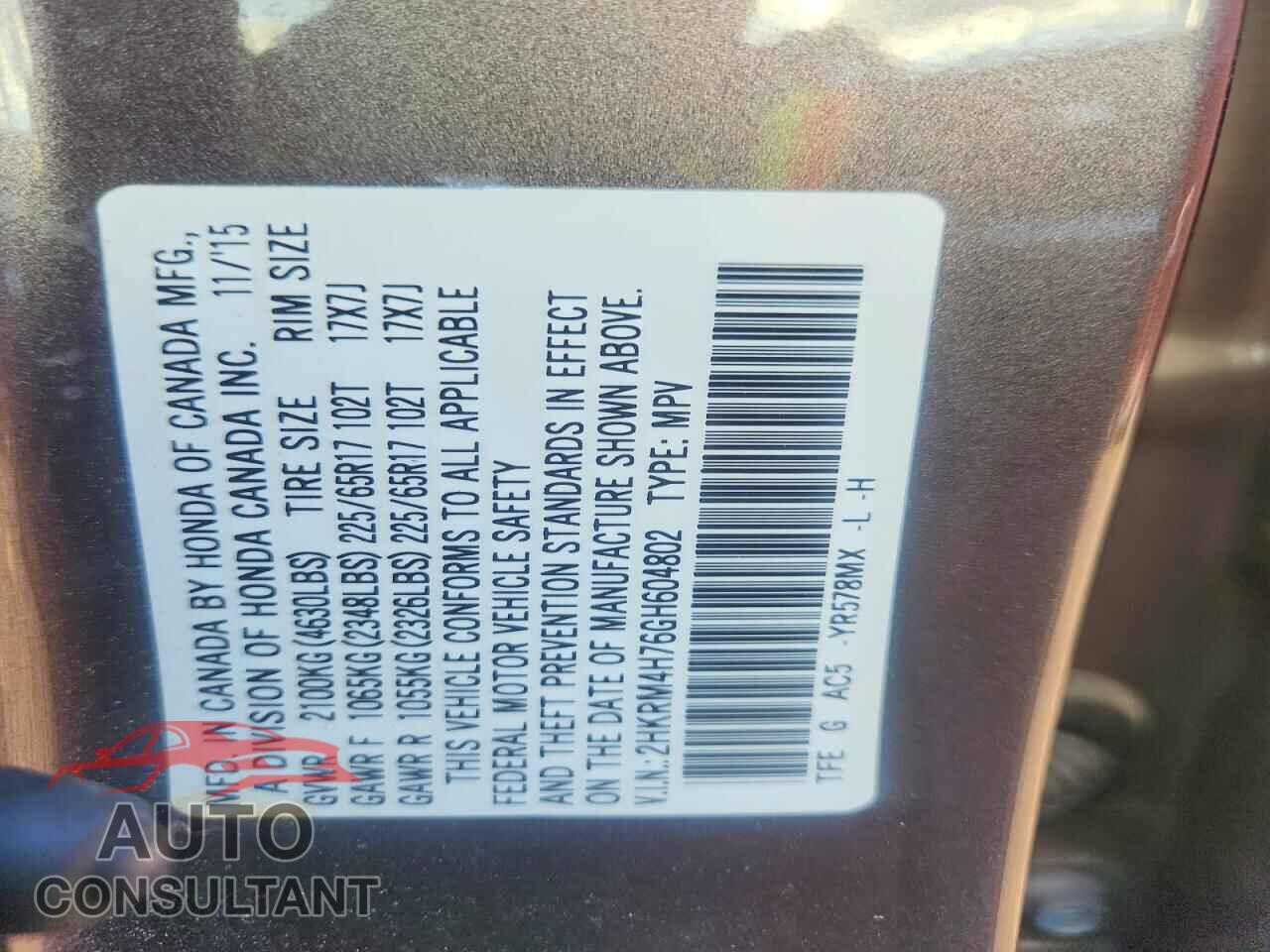 HONDA CRV 2016 - 2HKRM4H76GH604802
