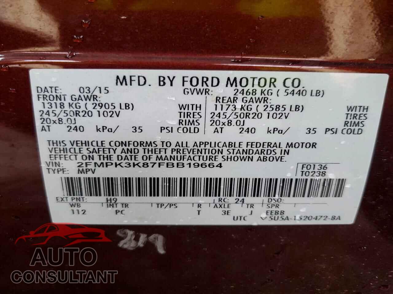 FORD EDGE 2015 - 2FMPK3K87FBB19664