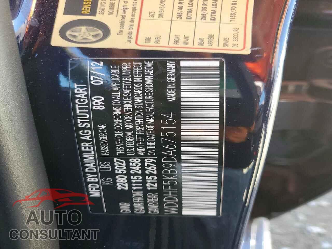MERCEDES-BENZ E-CLASS 2013 - WDDHF5KB9DA675154