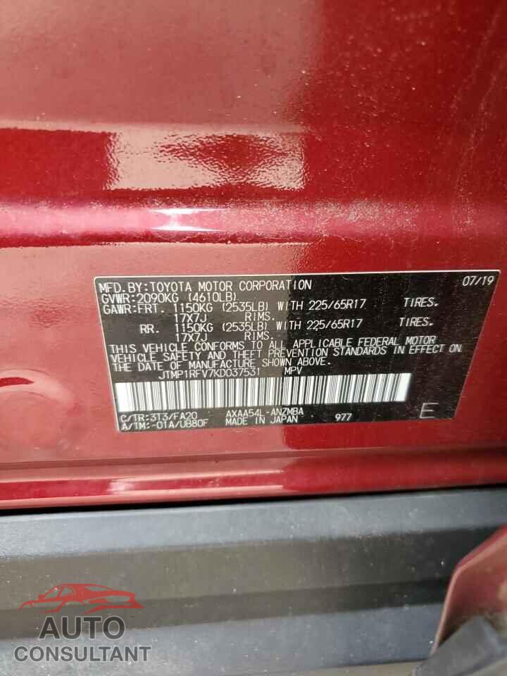 TOYOTA RAV4 2019 - JTMP1RFV7KD037531