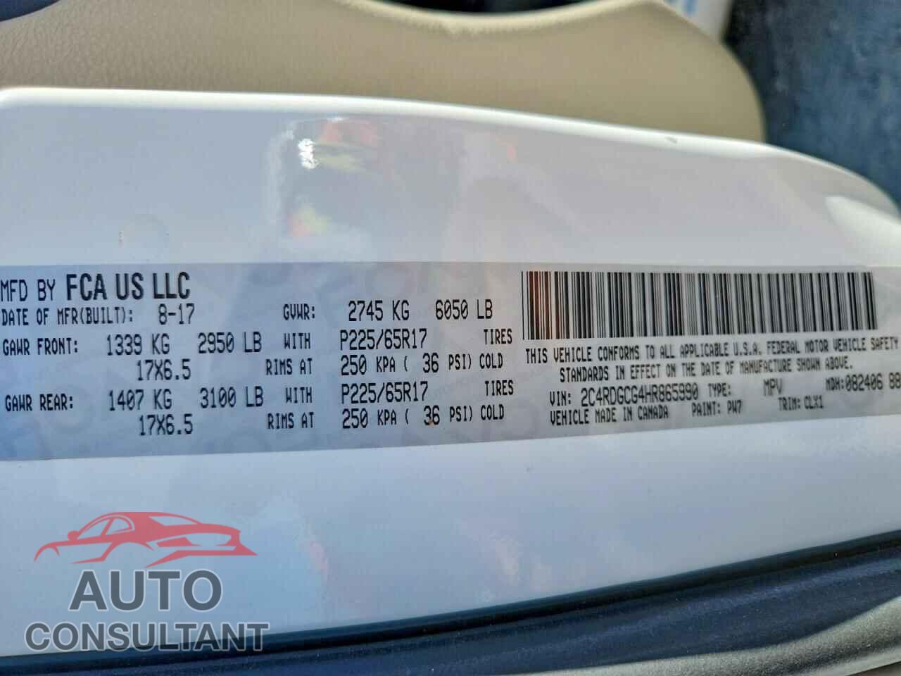 DODGE CARAVAN 2017 - 2C4RDGCG4HR865990