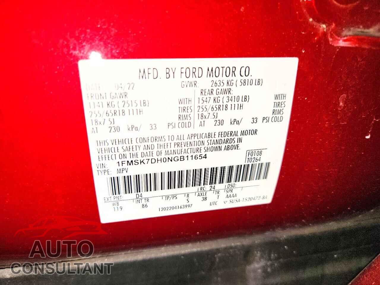 FORD EXPLORER 2022 - 1FMSK7DH0NGB11654
