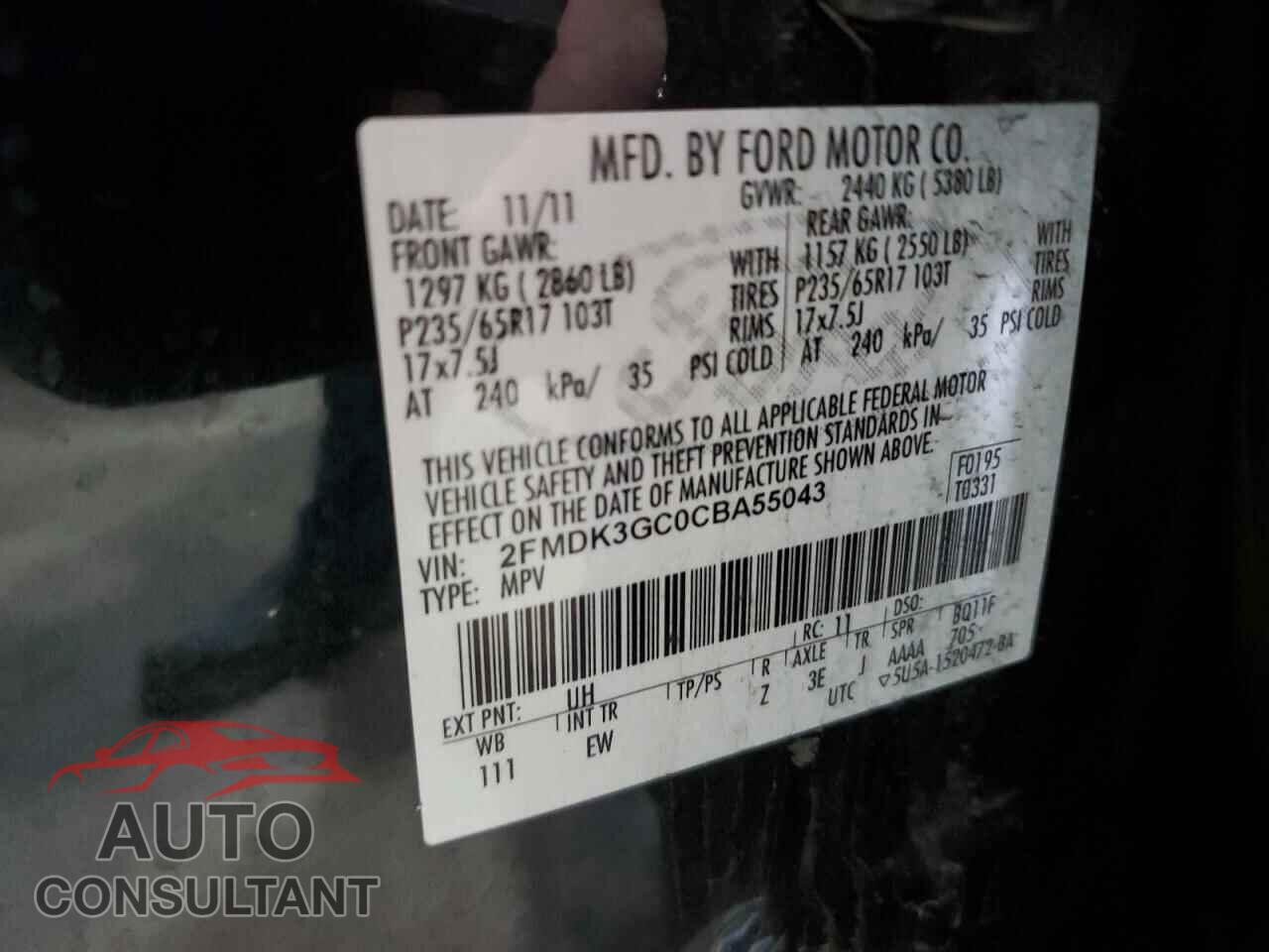 FORD EDGE 2012 - 2FMDK3GC0CBA55043