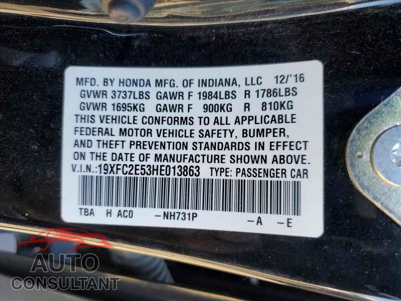 HONDA CIVIC 2017 - 19XFC2E53HE013863