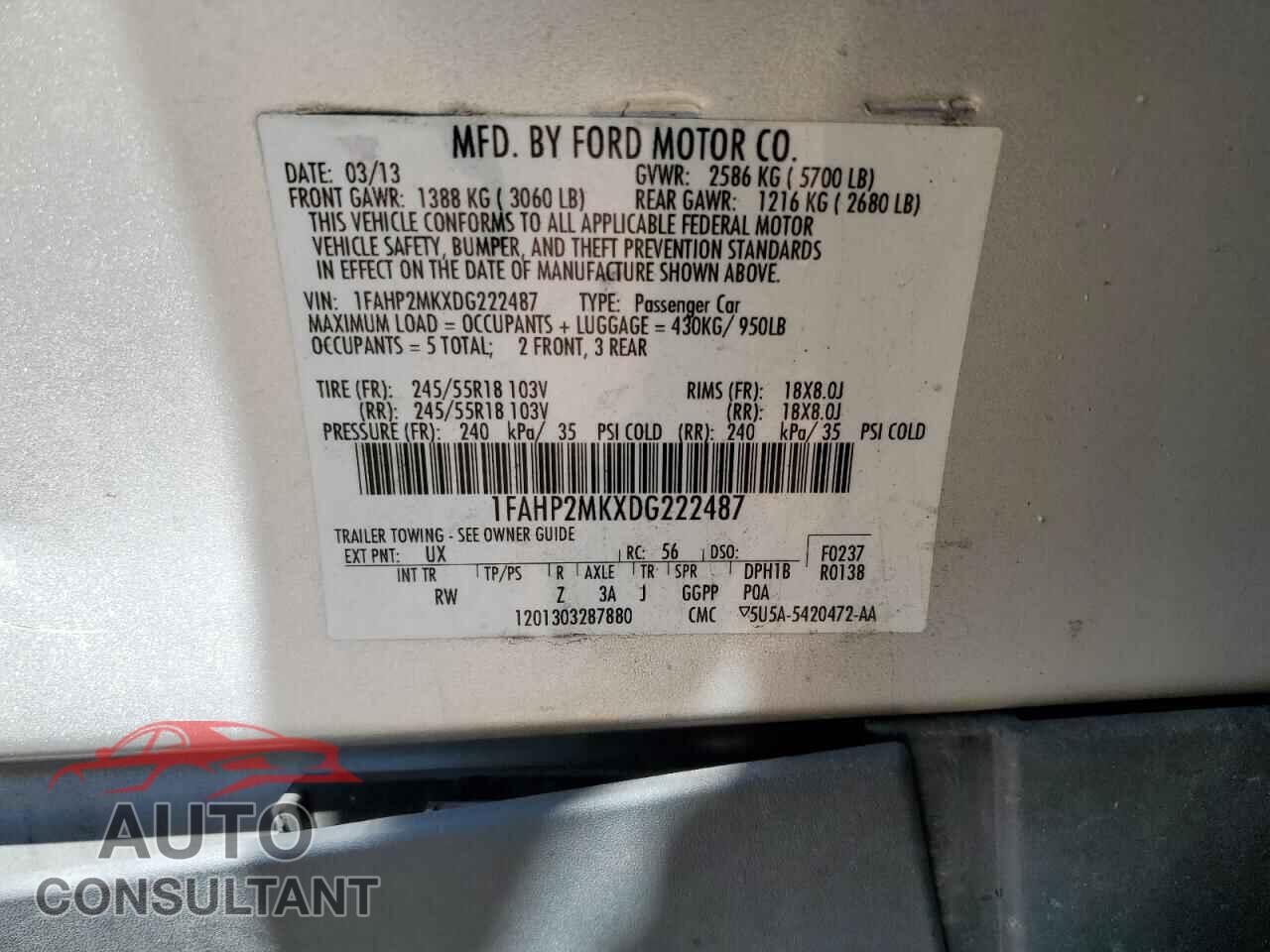 FORD TAURUS 2013 - 1FAHP2MKXDG222487