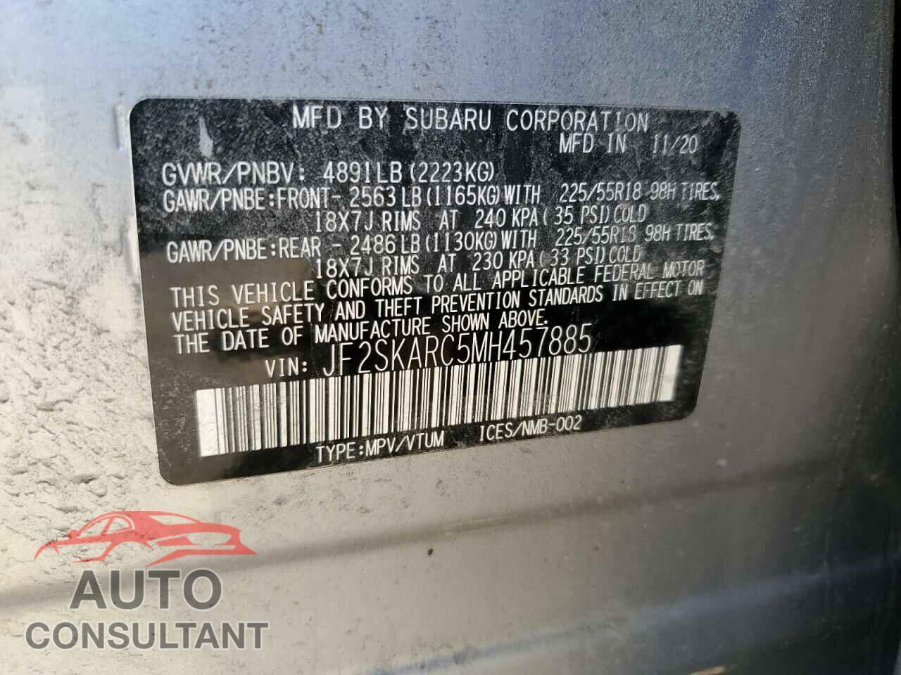 SUBARU FORESTER 2021 - JF2SKARC5MH457885