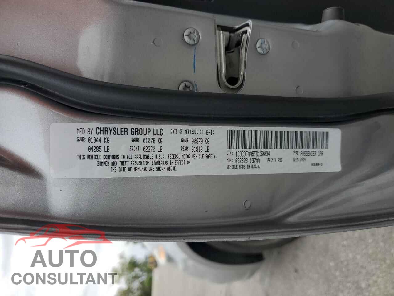 DODGE DART 2015 - 1C3CDFAA5FD130034