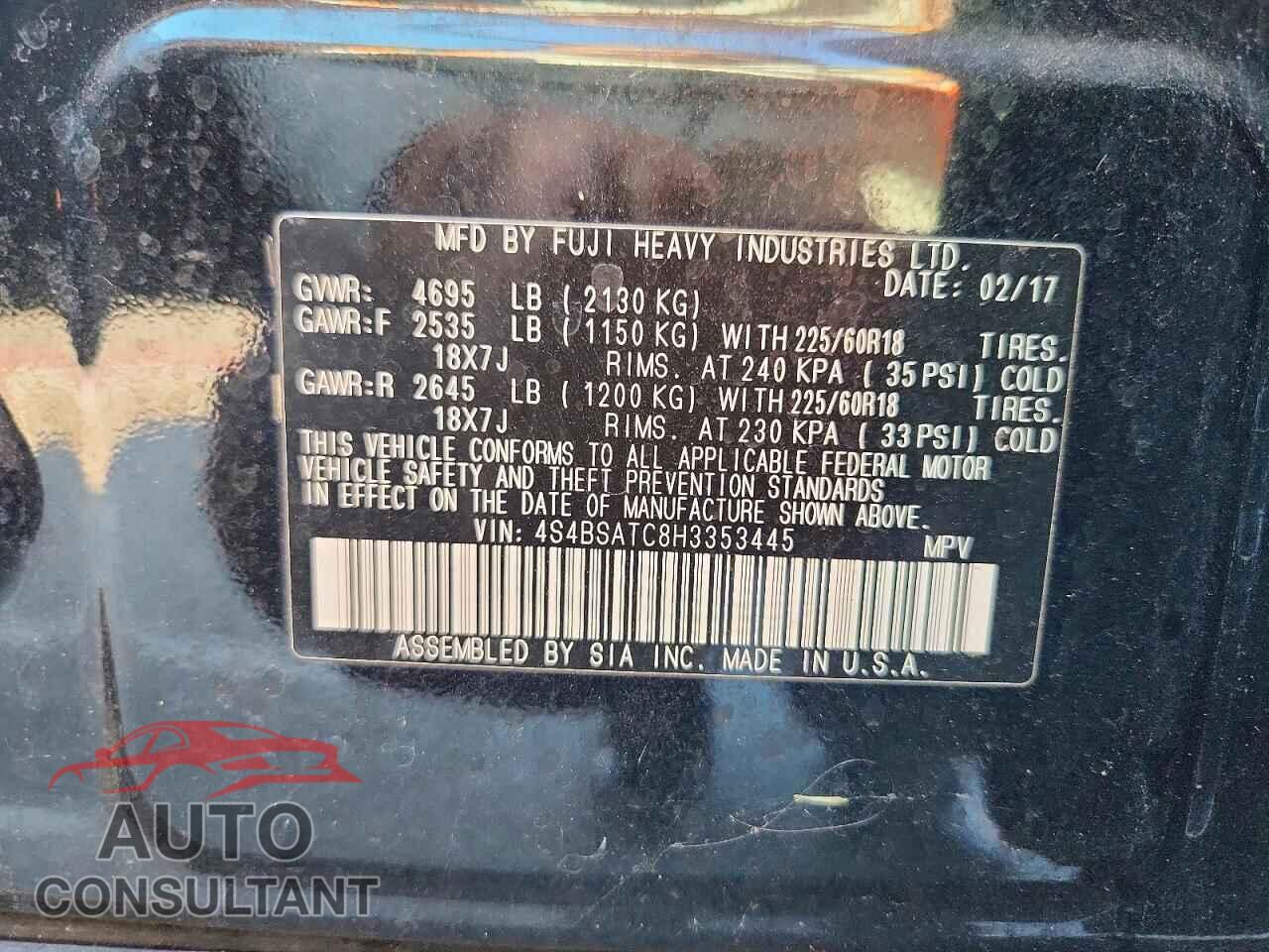 SUBARU OUTBACK 2017 - 4S4BSATC8H3353445