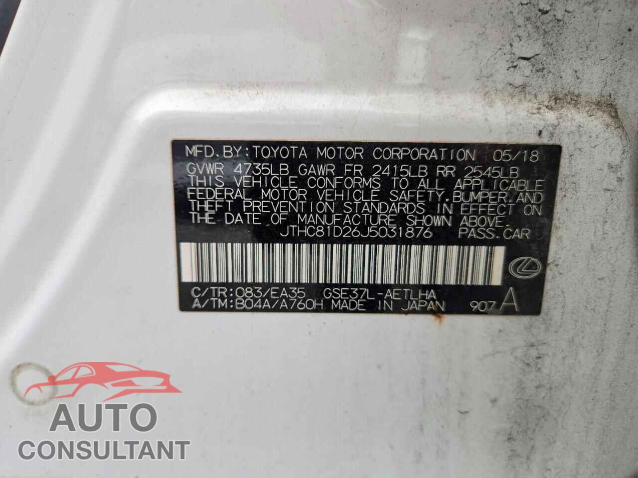 LEXUS IS 2018 - JTHC81D26J5031876