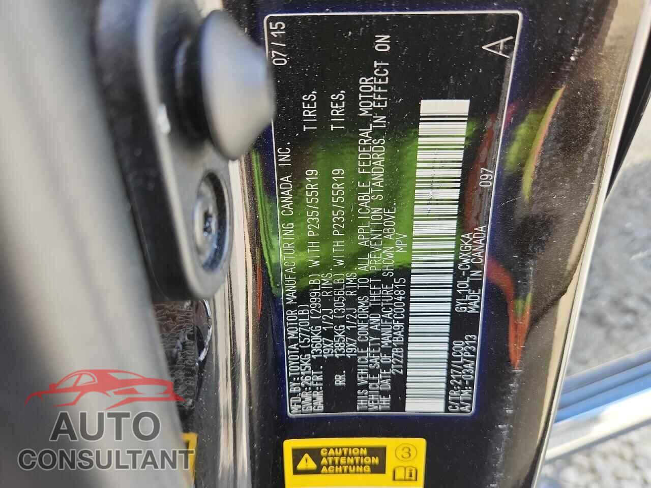 LEXUS RX450 2015 - 2T2ZB1BA9FC004815