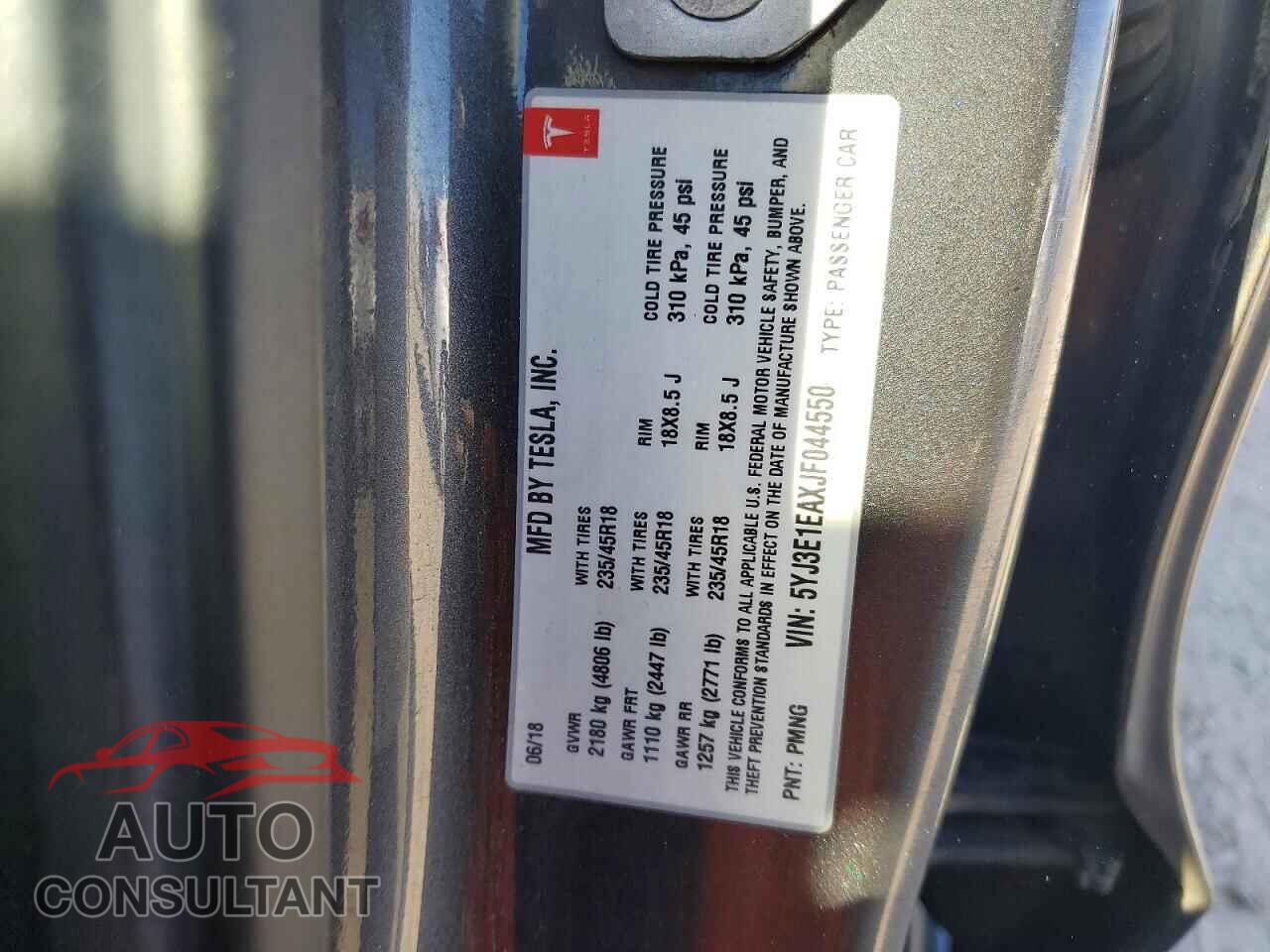 TESLA MODEL 3 2018 - 5YJ3E1EAXJF044550