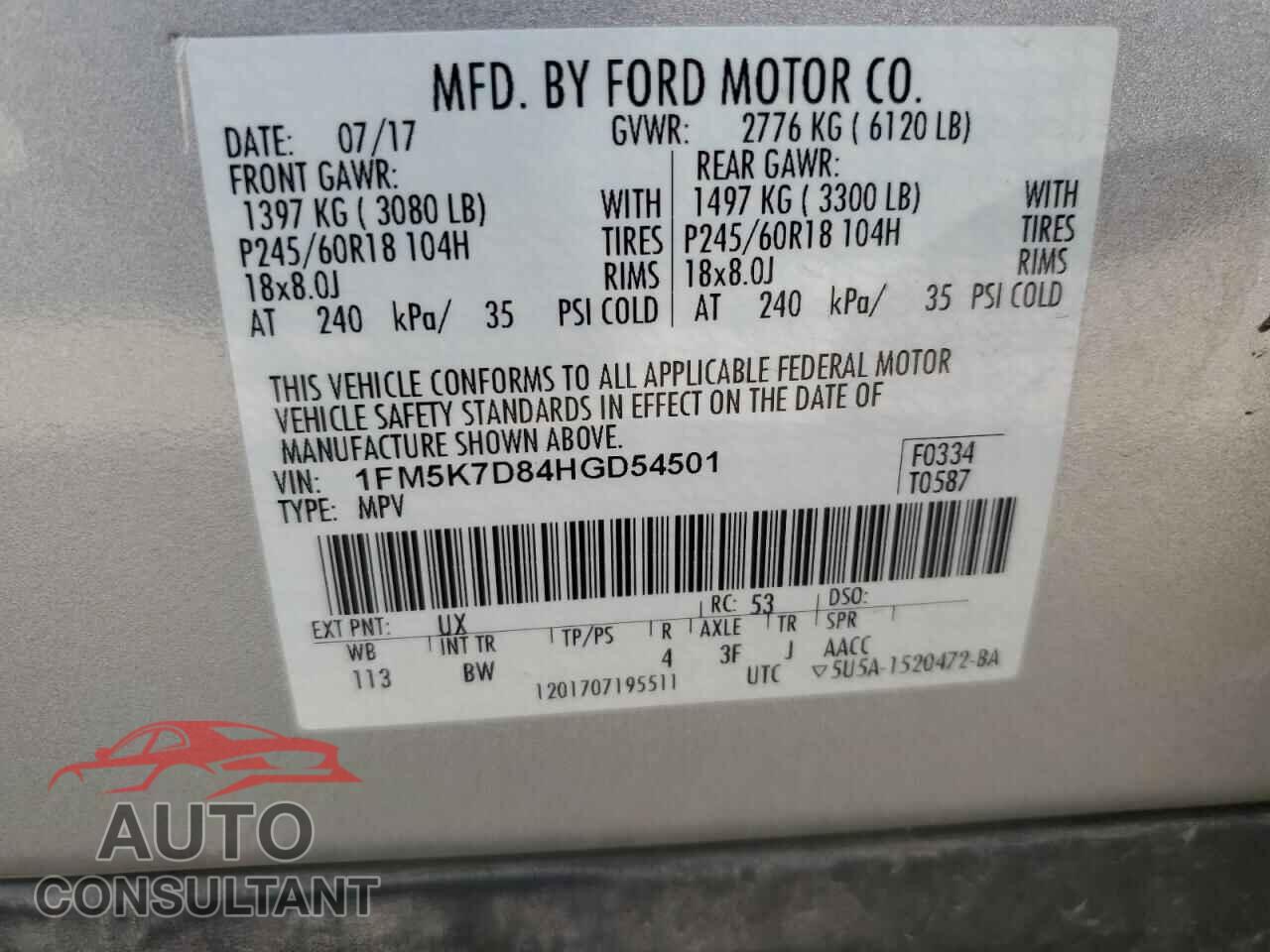 FORD EXPLORER 2017 - 1FM5K7D84HGD54501