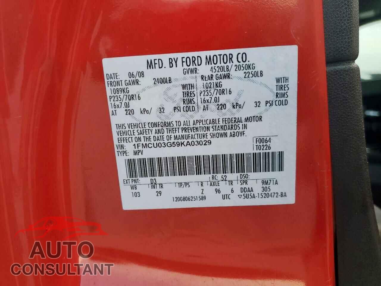 FORD ESCAPE 2009 - 1FMCU03G59KA03029