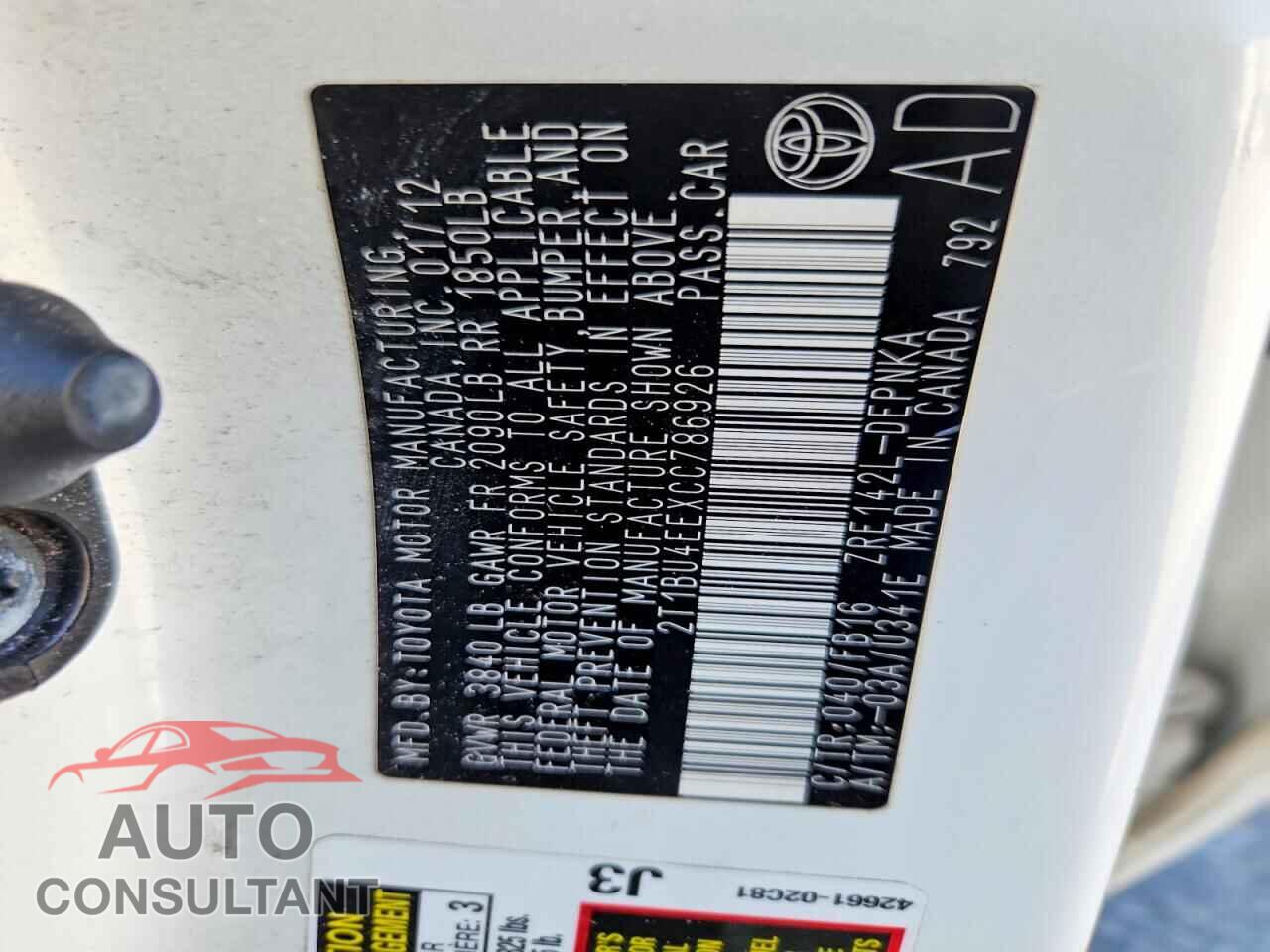 TOYOTA COROLLA 2012 - 2T1BU4EEXCC786926