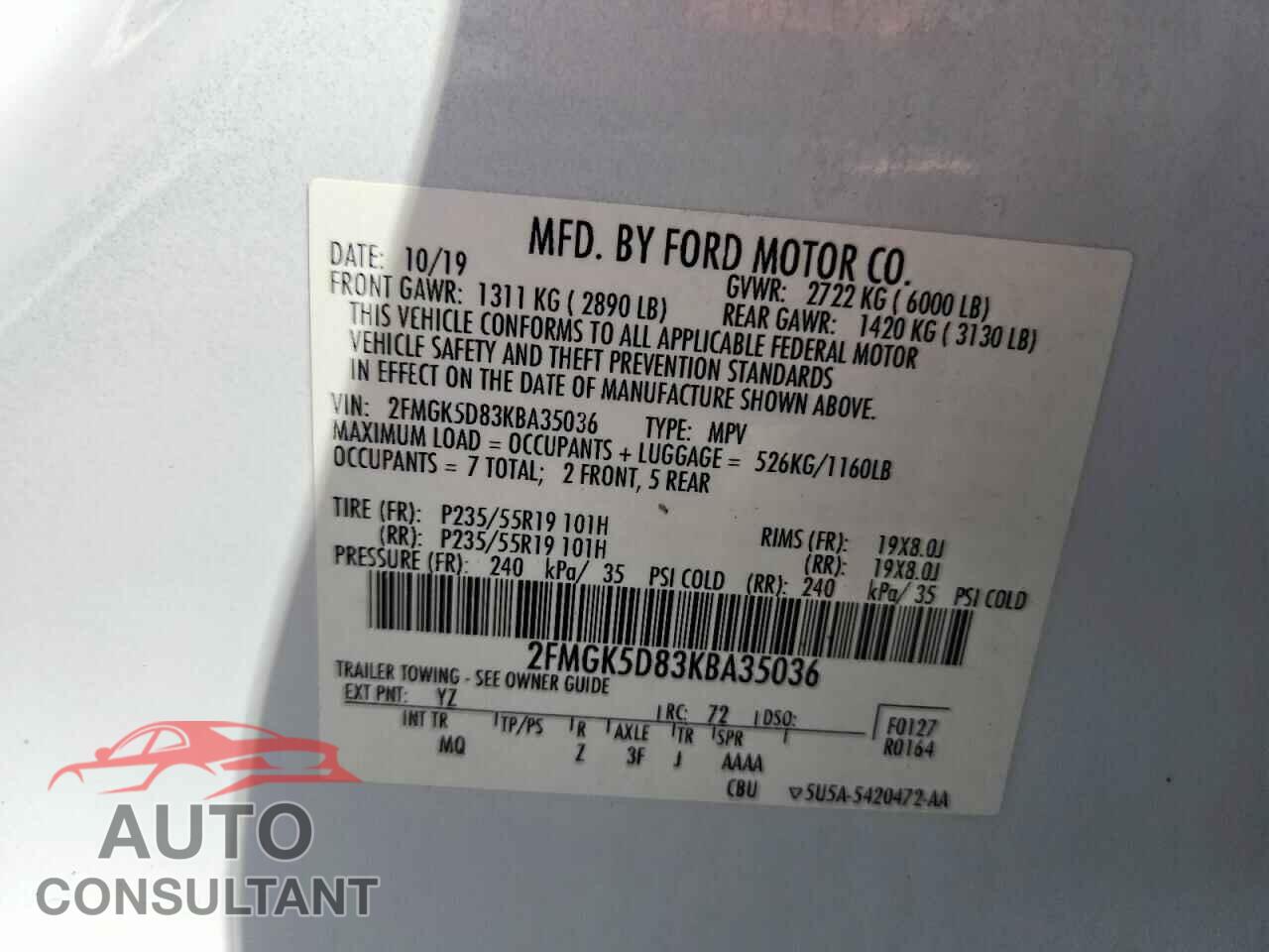 FORD FLEX 2019 - 2FMGK5D83KBA35036