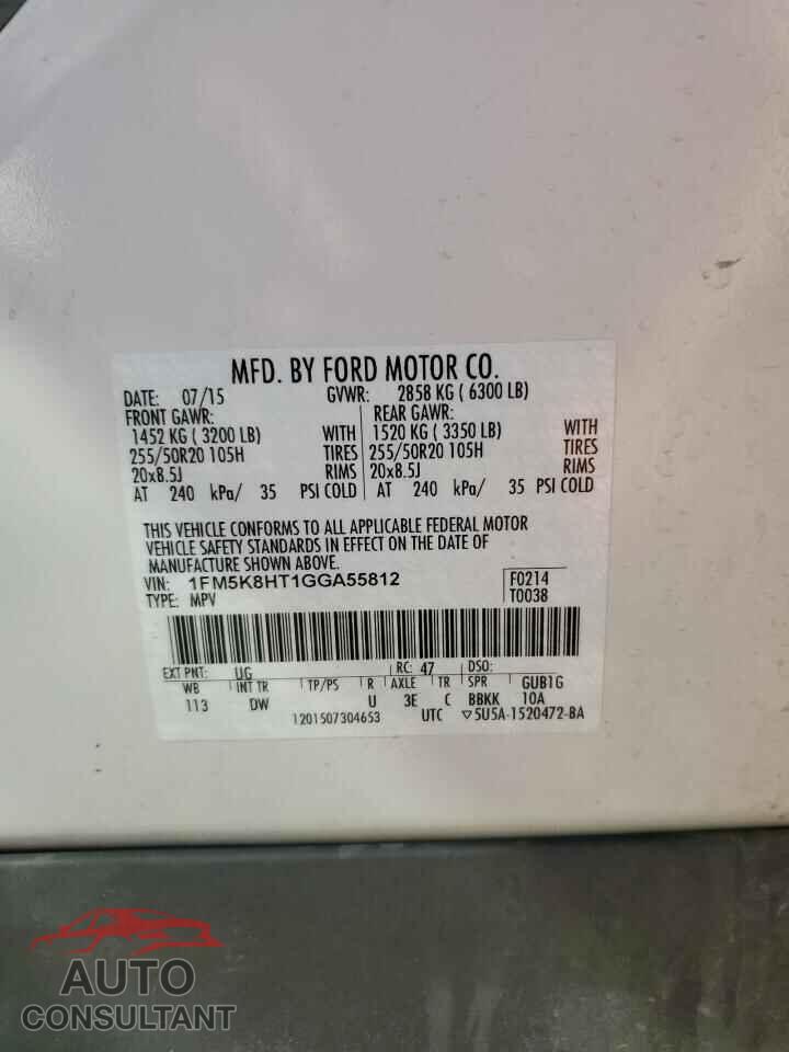 FORD EXPLORER 2016 - 1FM5K8HT1GGA55812