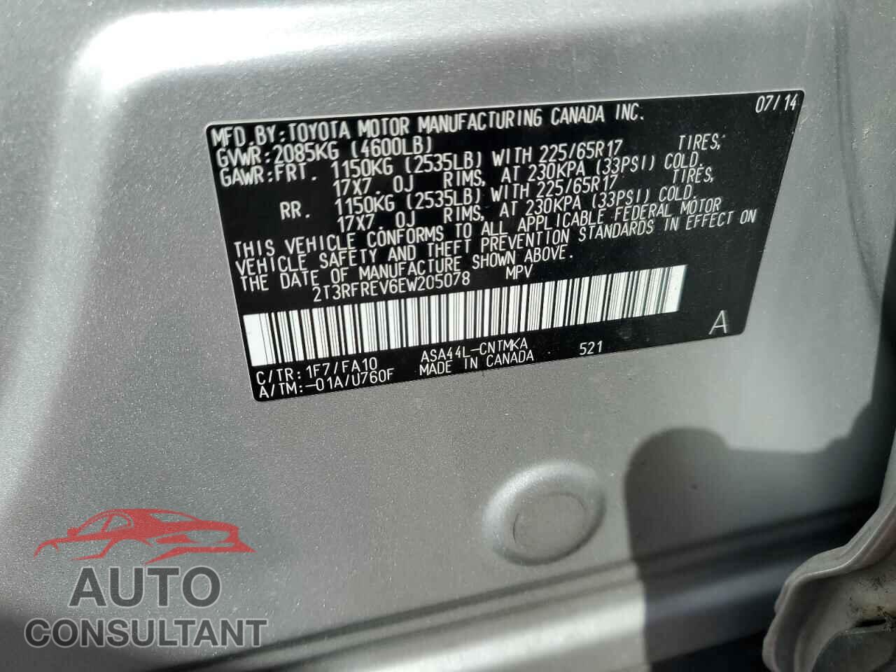 TOYOTA RAV4 2014 - 2T3RFREV6EW205078