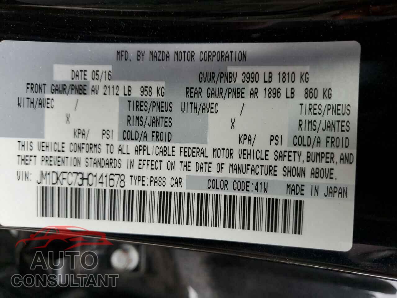 MAZDA CX-3 2017 - JM1DKFC73H0141678