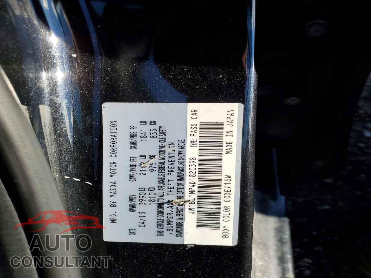 MAZDA 3 2013 - JM1BL1MP4D1820398
