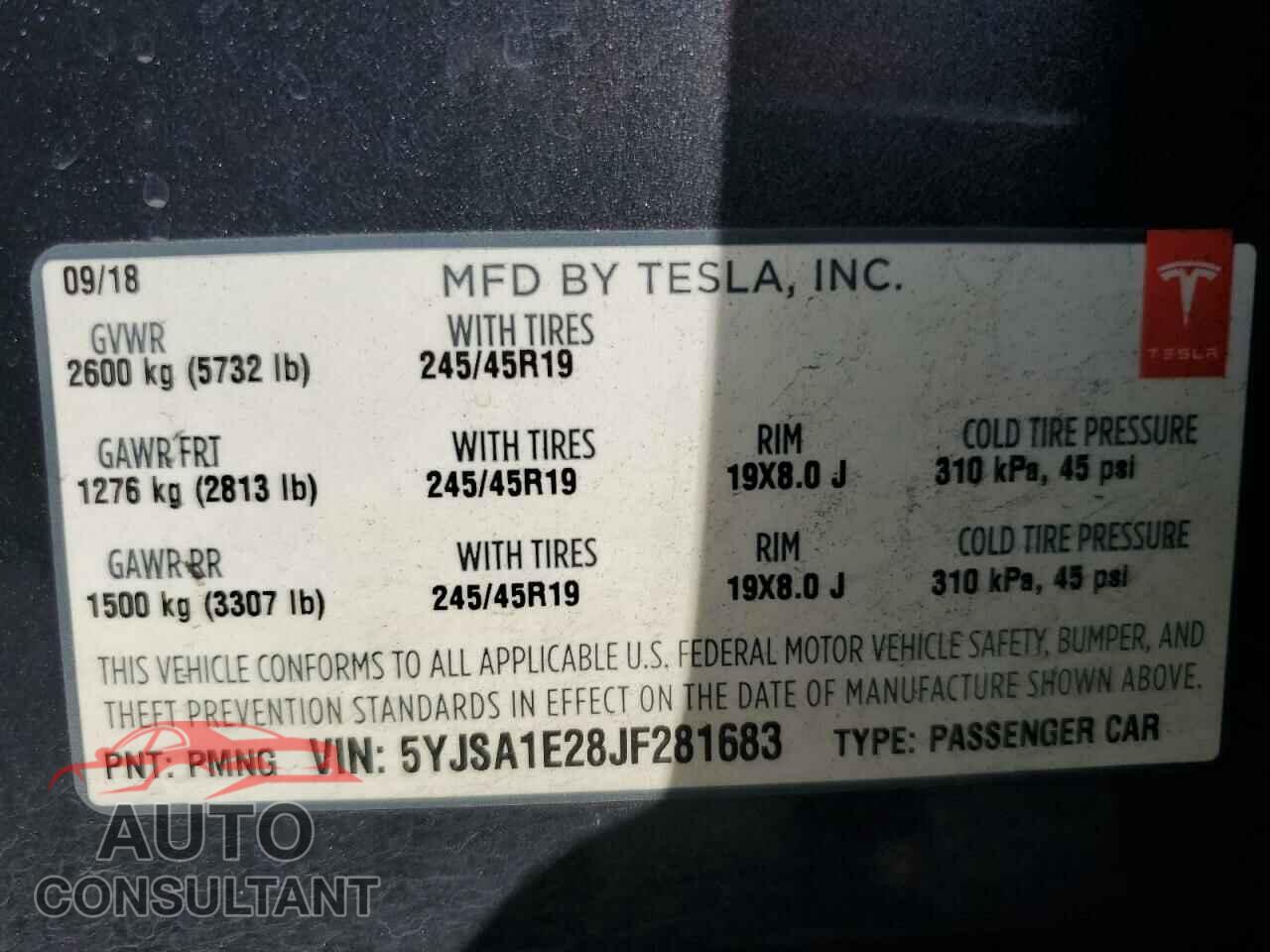 TESLA MODEL S 2018 - 5YJSA1E28JF281683