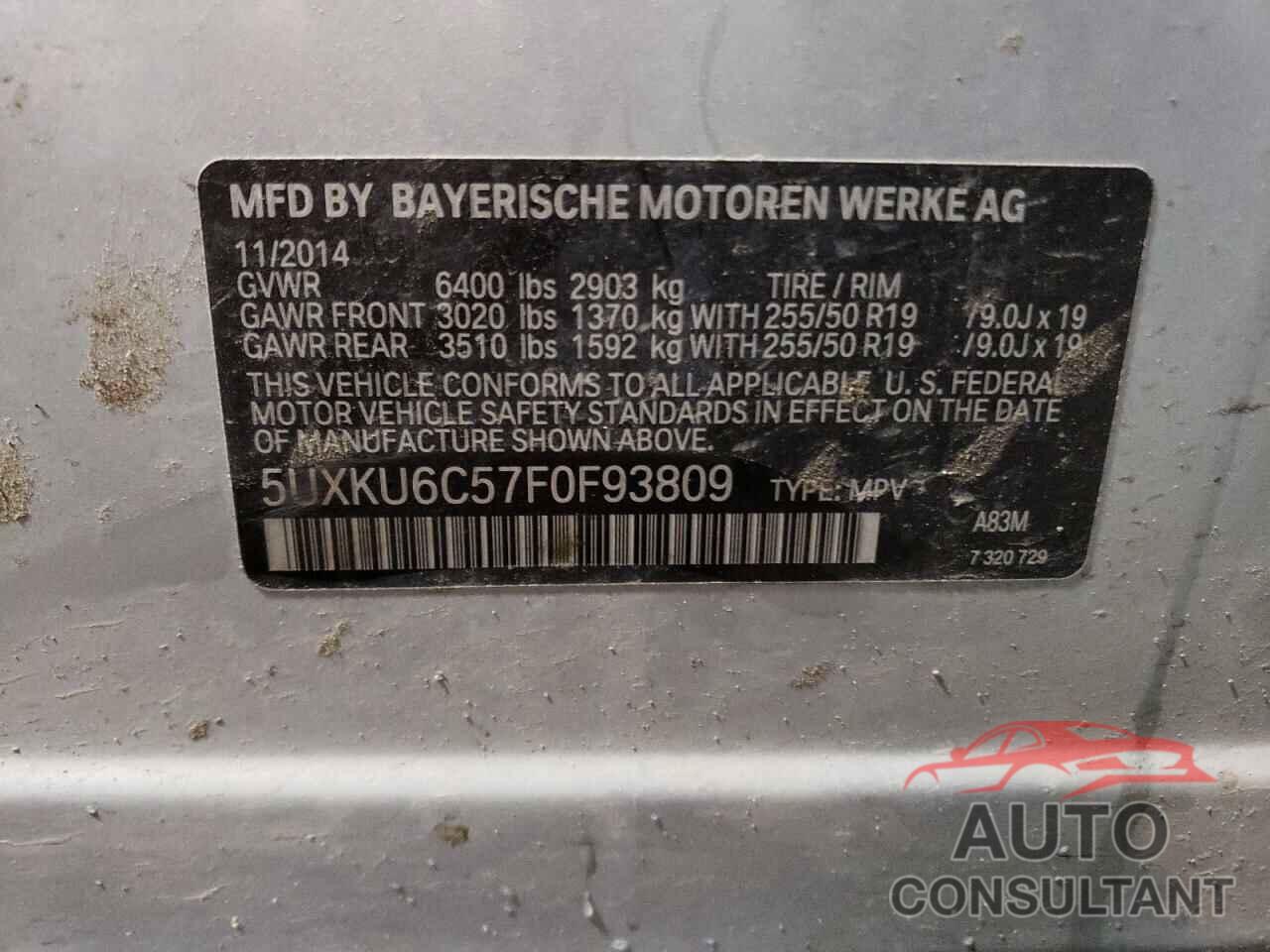 BMW X6 2015 - 5UXKU6C57F0F93809