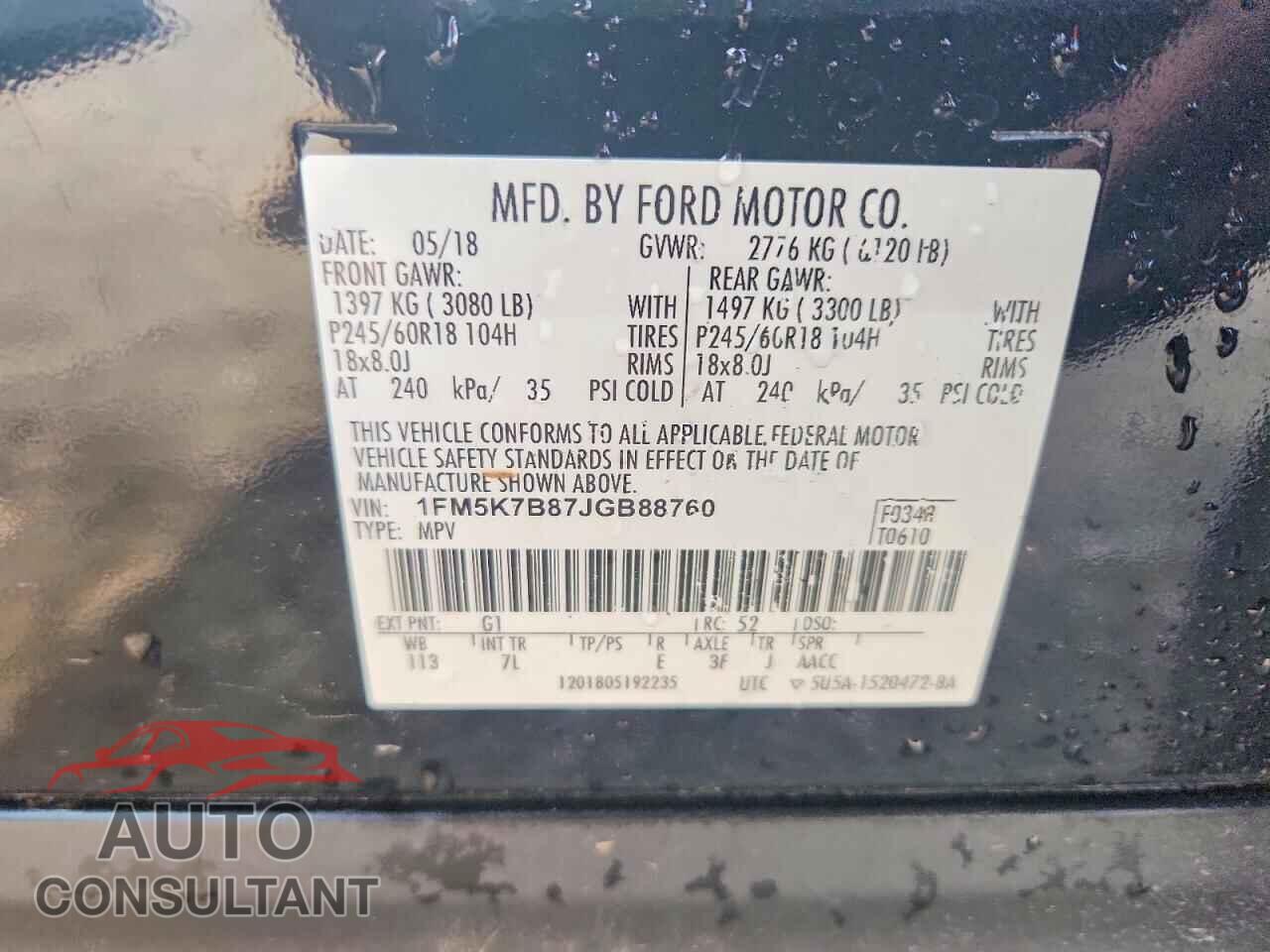 FORD EXPLORER 2018 - 1FM5K7B87JGB88760