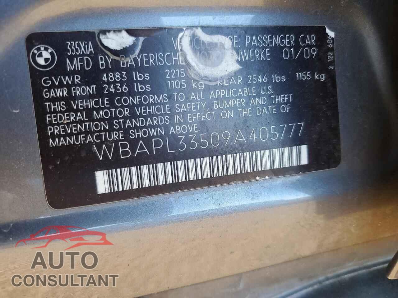 BMW 3 SERIES 2009 - WBAPL33509A405777