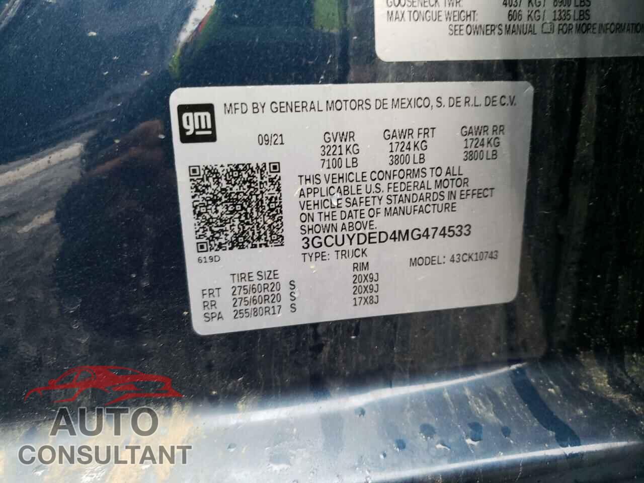 CHEVROLET SILVERADO 2021 - 3GCUYDED4MG474533
