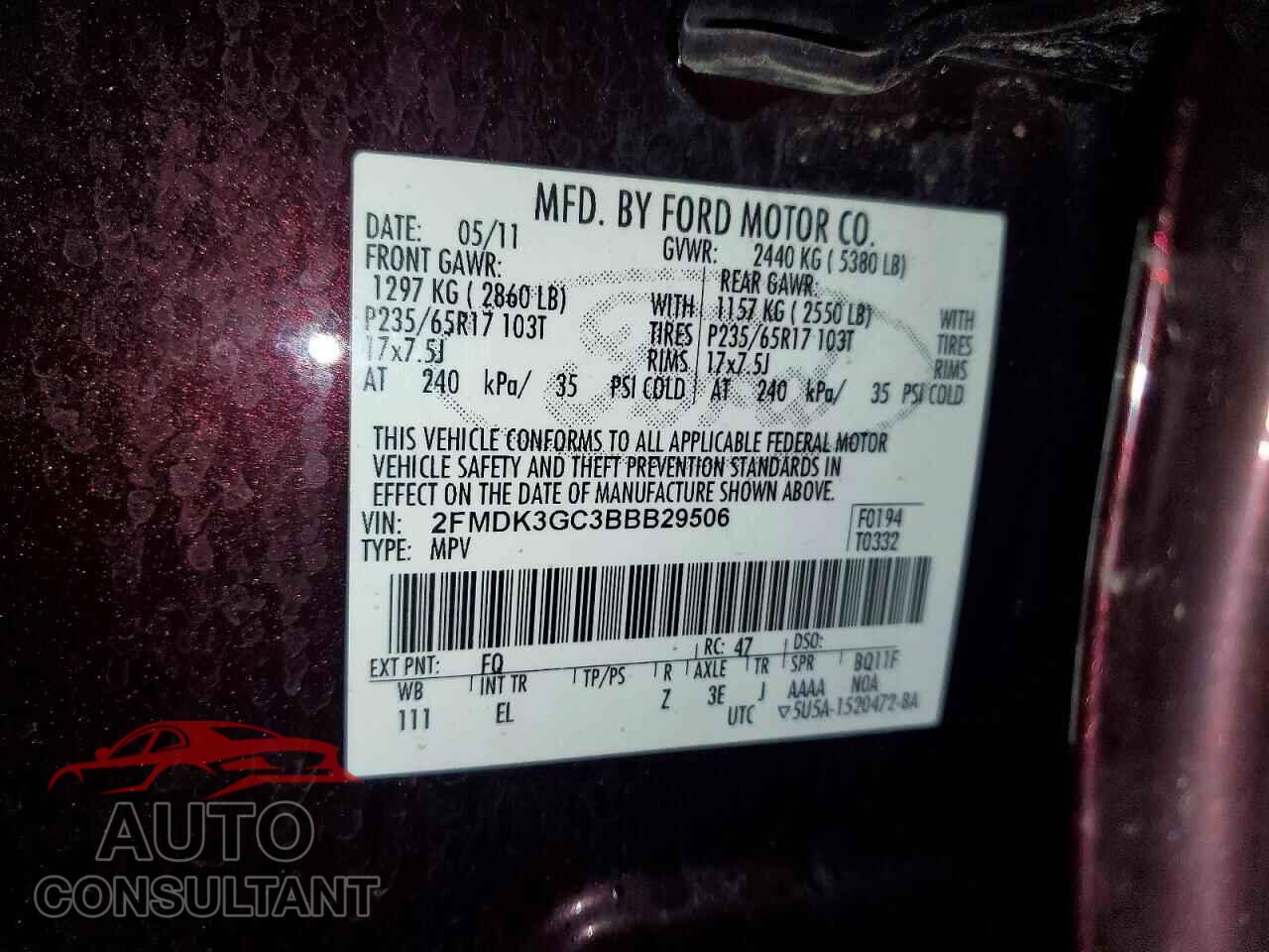 FORD EDGE 2011 - 2FMDK3GC3BBB29506