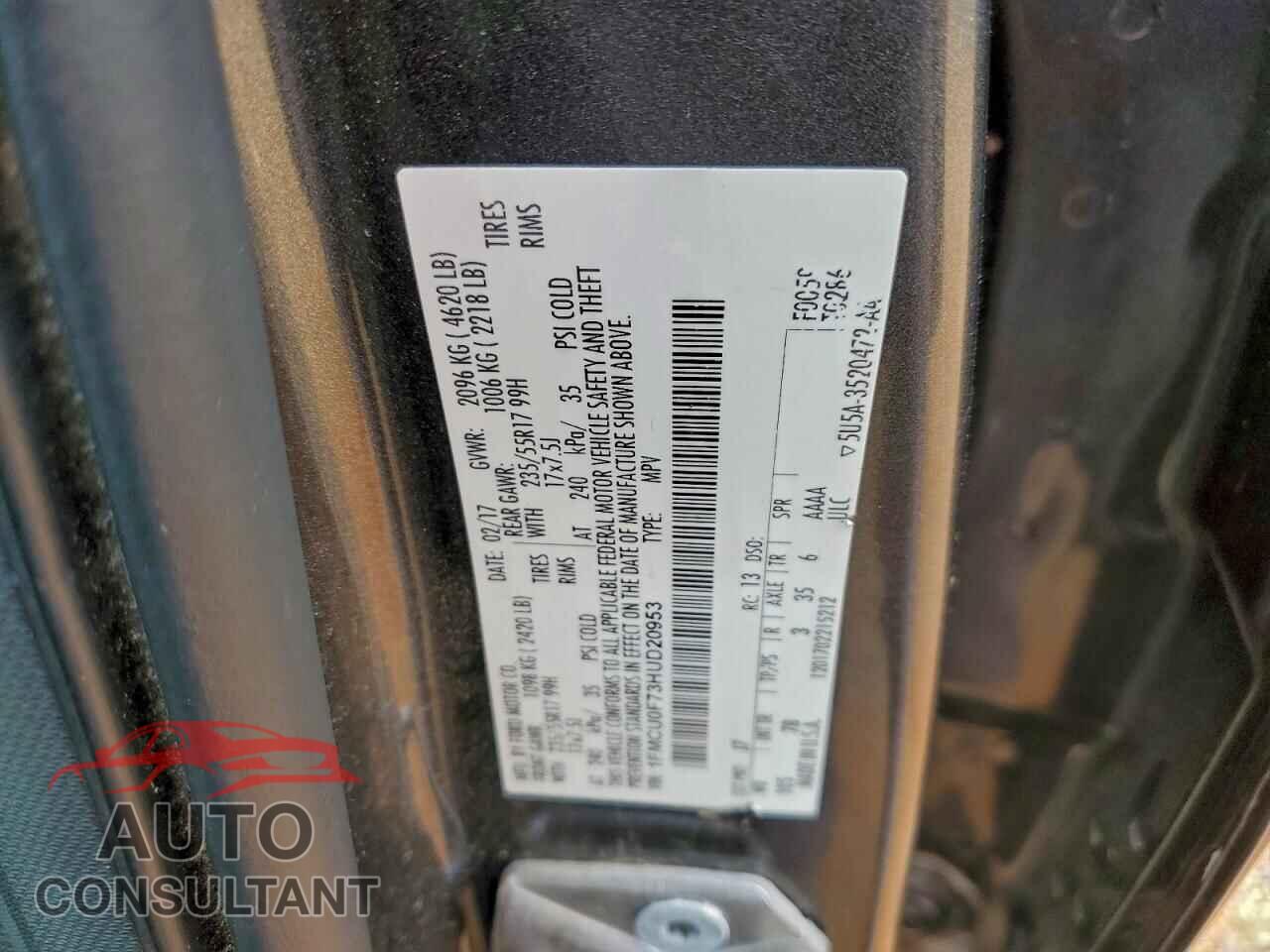 FORD ESCAPE 2017 - 1FMCU0F73HUD20953