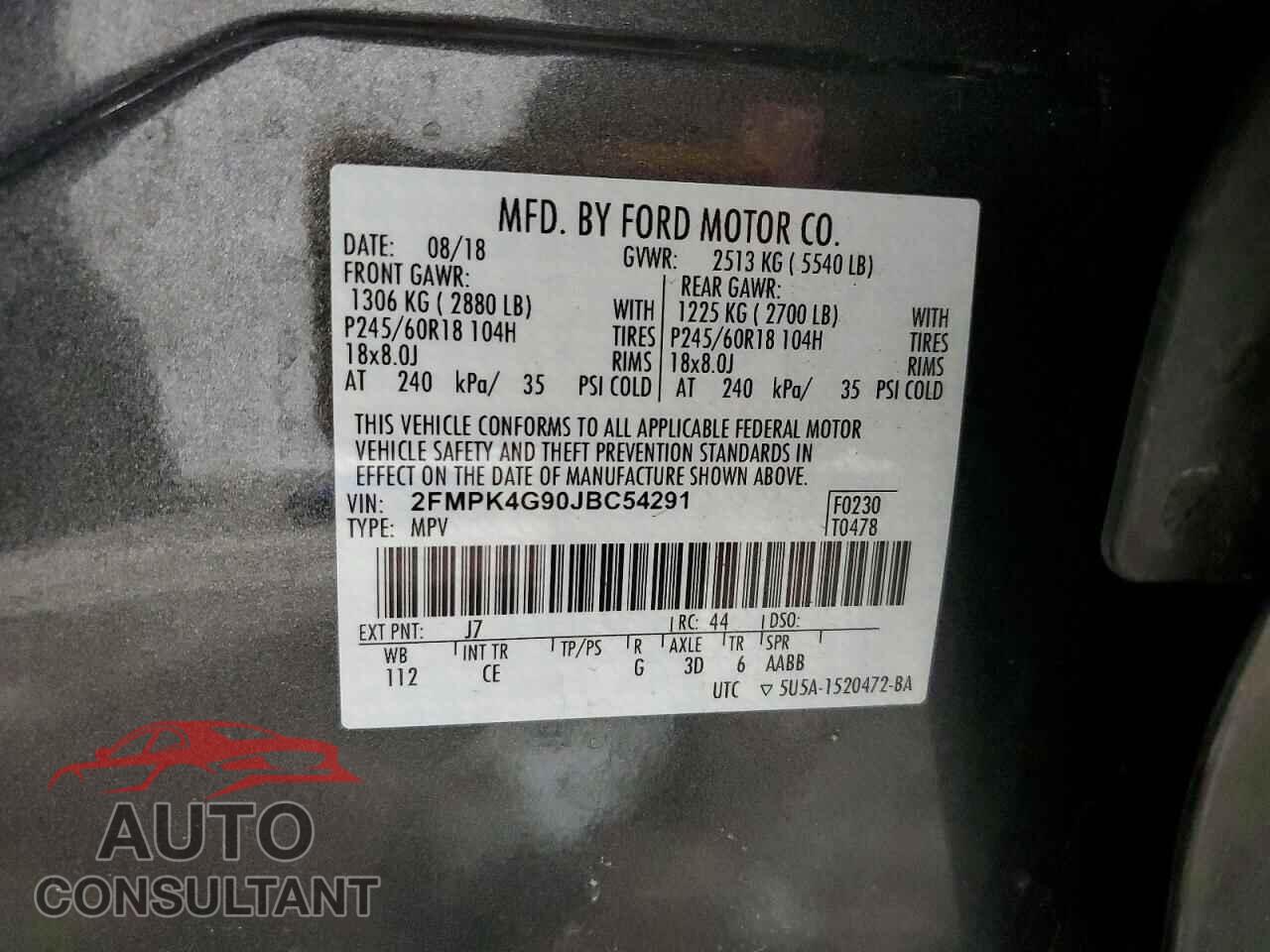 FORD EDGE 2018 - 2FMPK4G90JBC54291