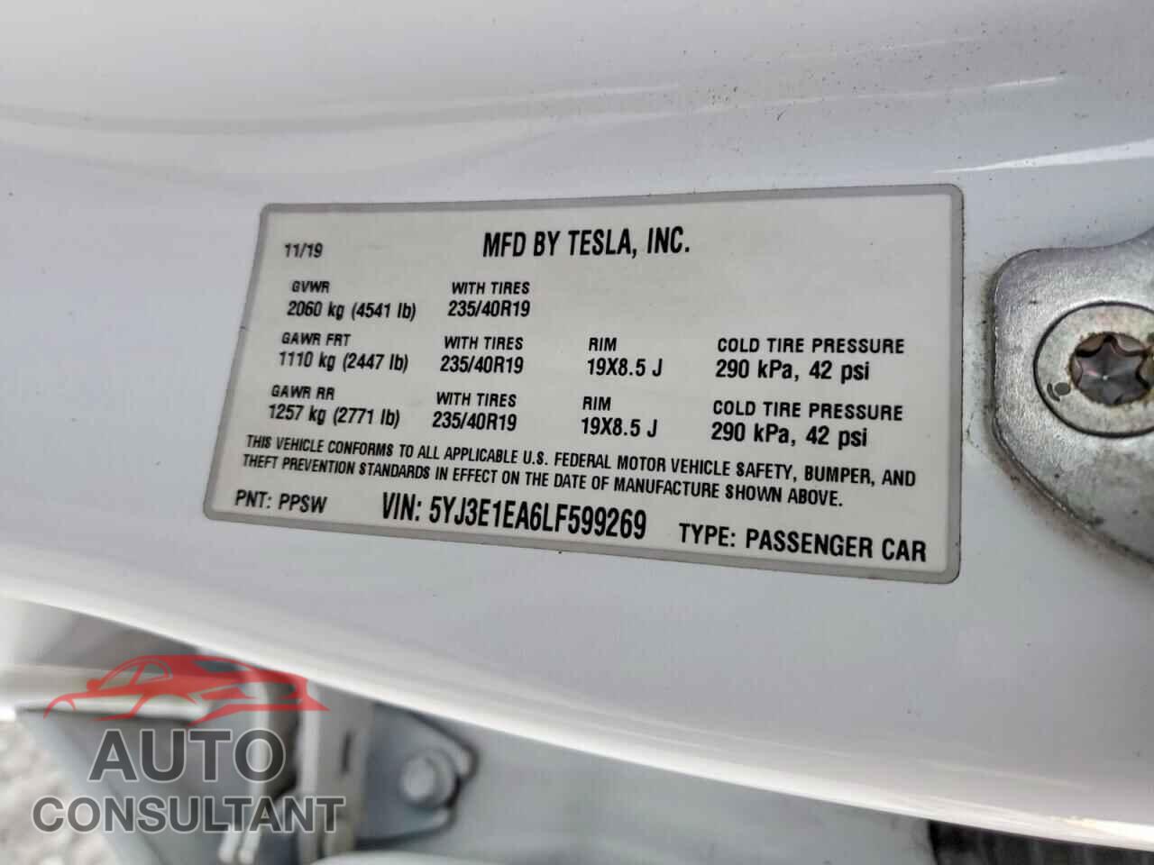 TESLA MODEL 3 2020 - 5YJ3E1EA6LF599269