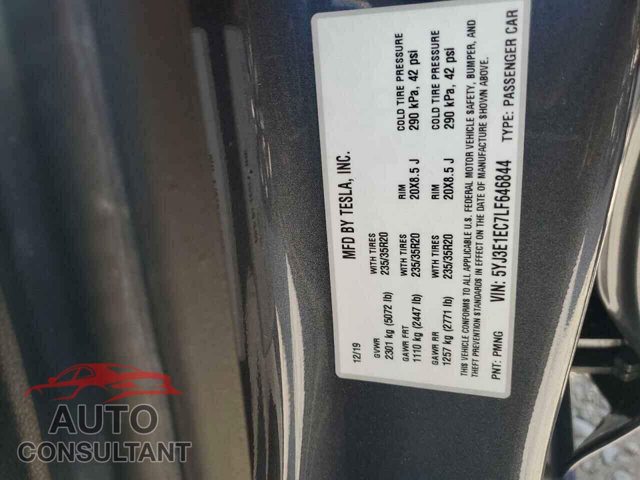 TESLA MODEL 3 2020 - 5YJ3E1EC7LF646844