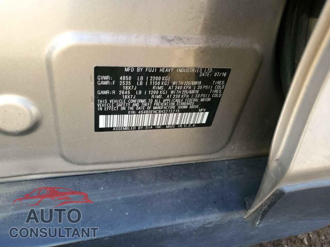 SUBARU OUTBACK 2017 - 4S4BSENC8H3215215