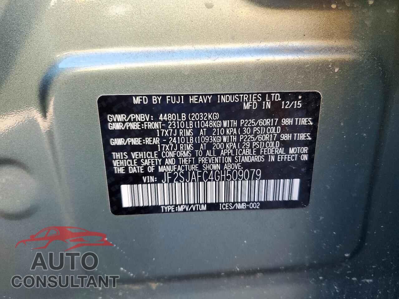 SUBARU FORESTER 2016 - JF2SJAFC4GH509079