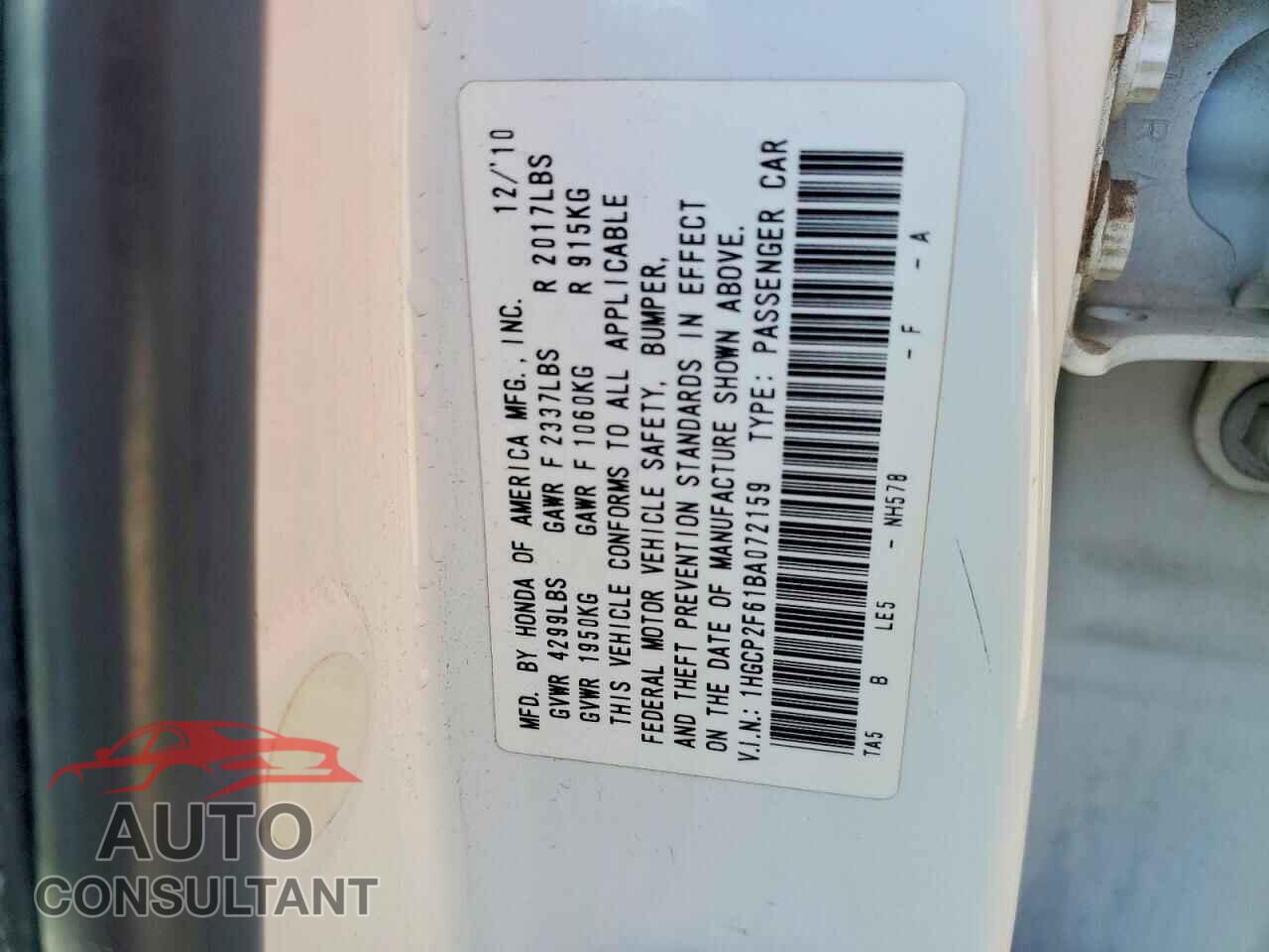 HONDA ACCORD 2011 - 1HGCP2F61BA072159