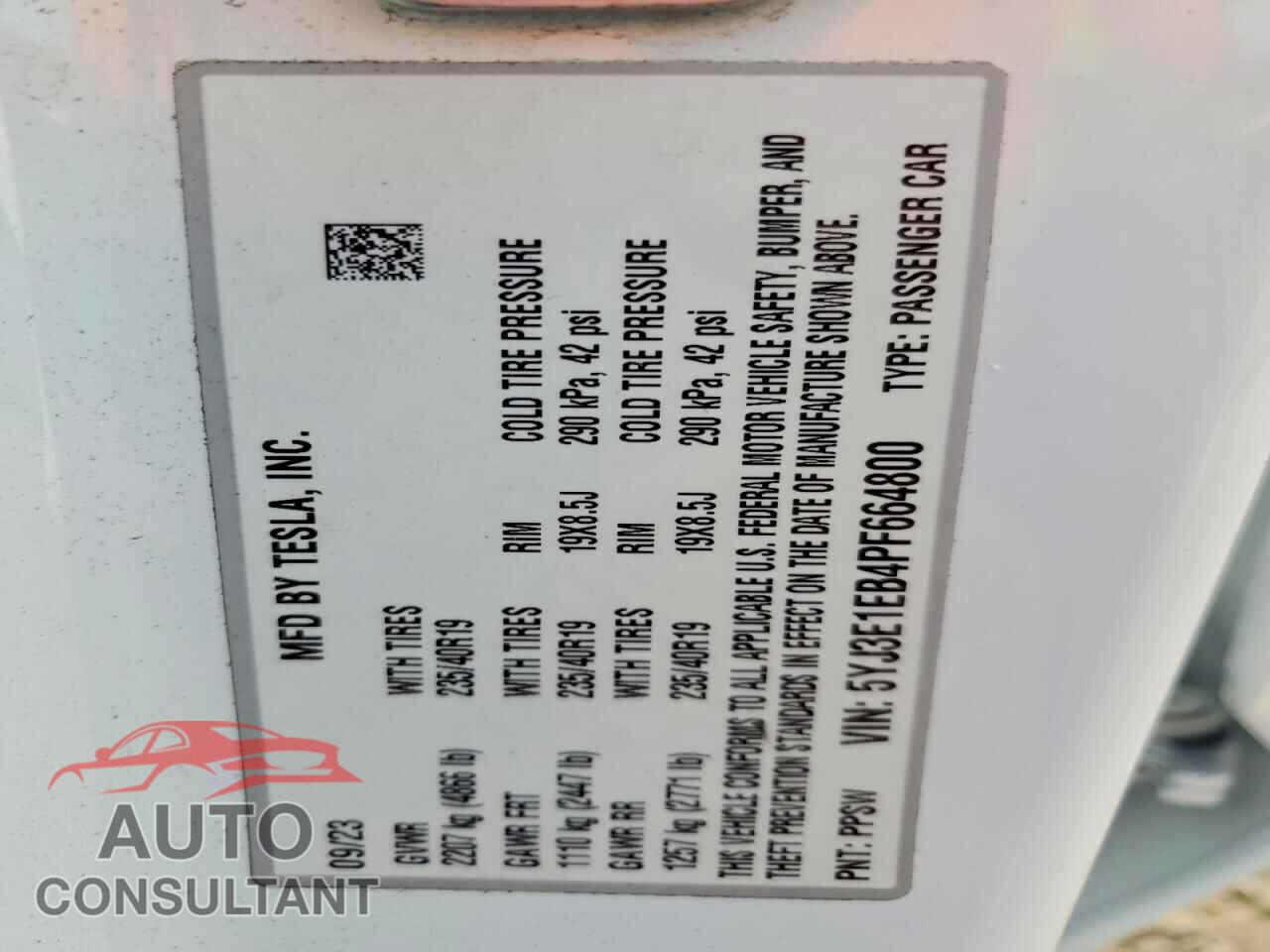TESLA MODEL 3 2023 - 5YJ3E1EB4PF664800