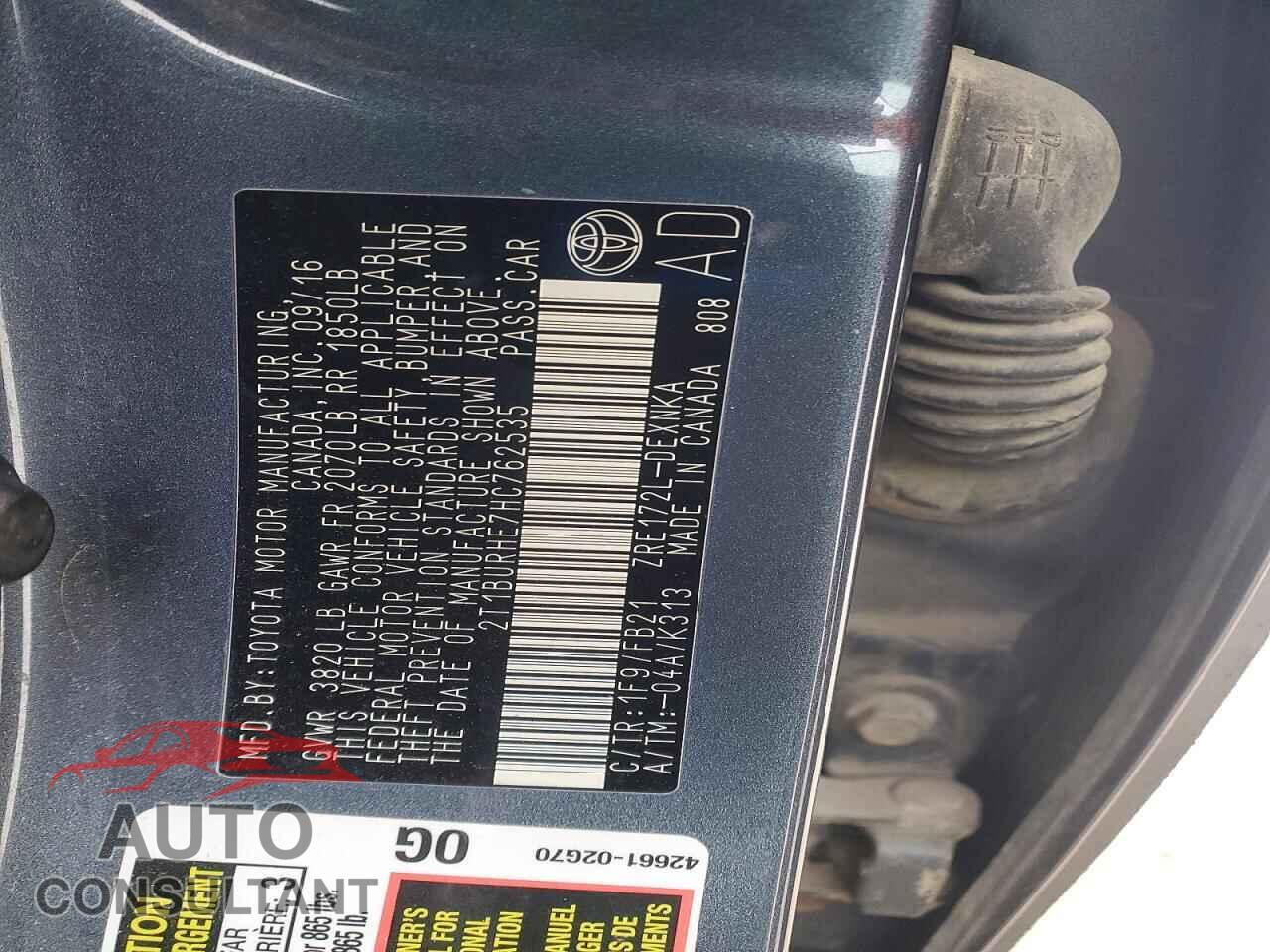 TOYOTA COROLLA 2017 - 2T1BURHE7HC762535