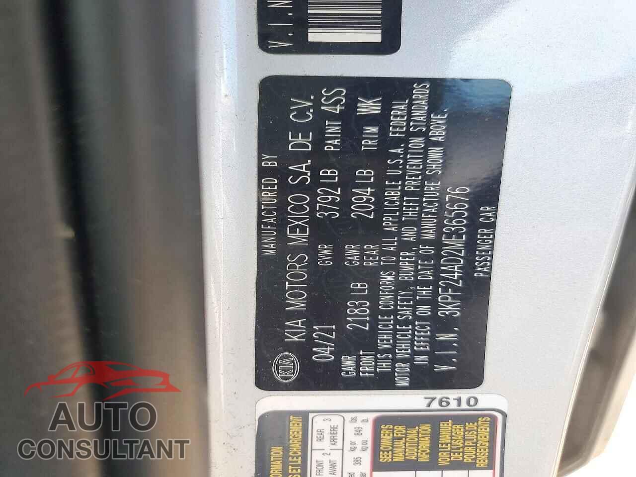 KIA FORTE 2021 - 3KPF24AD2ME365676
