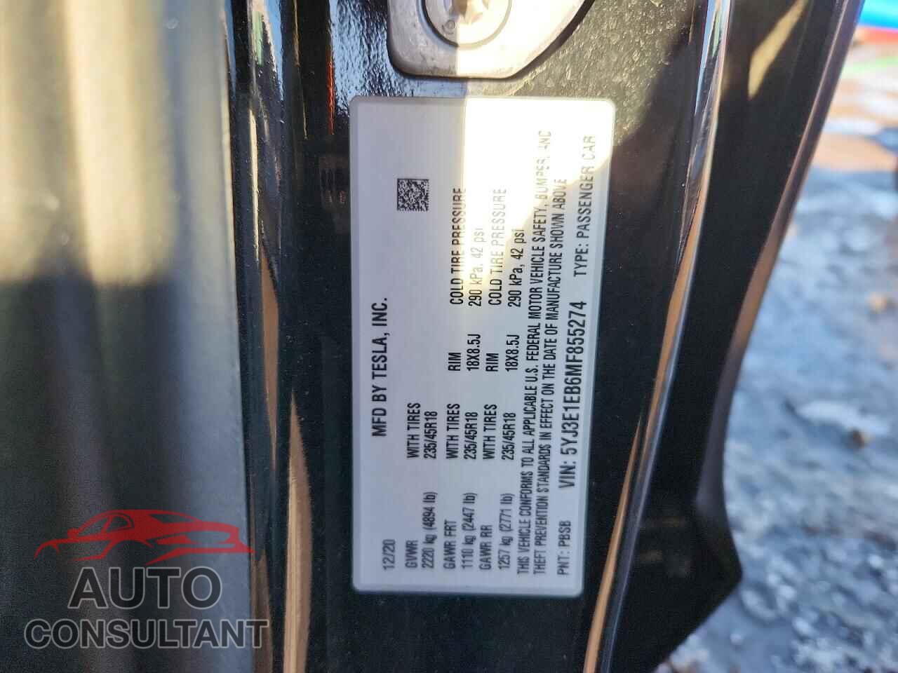TESLA MODEL 3 2021 - 5YJ3E1EB6MF855274