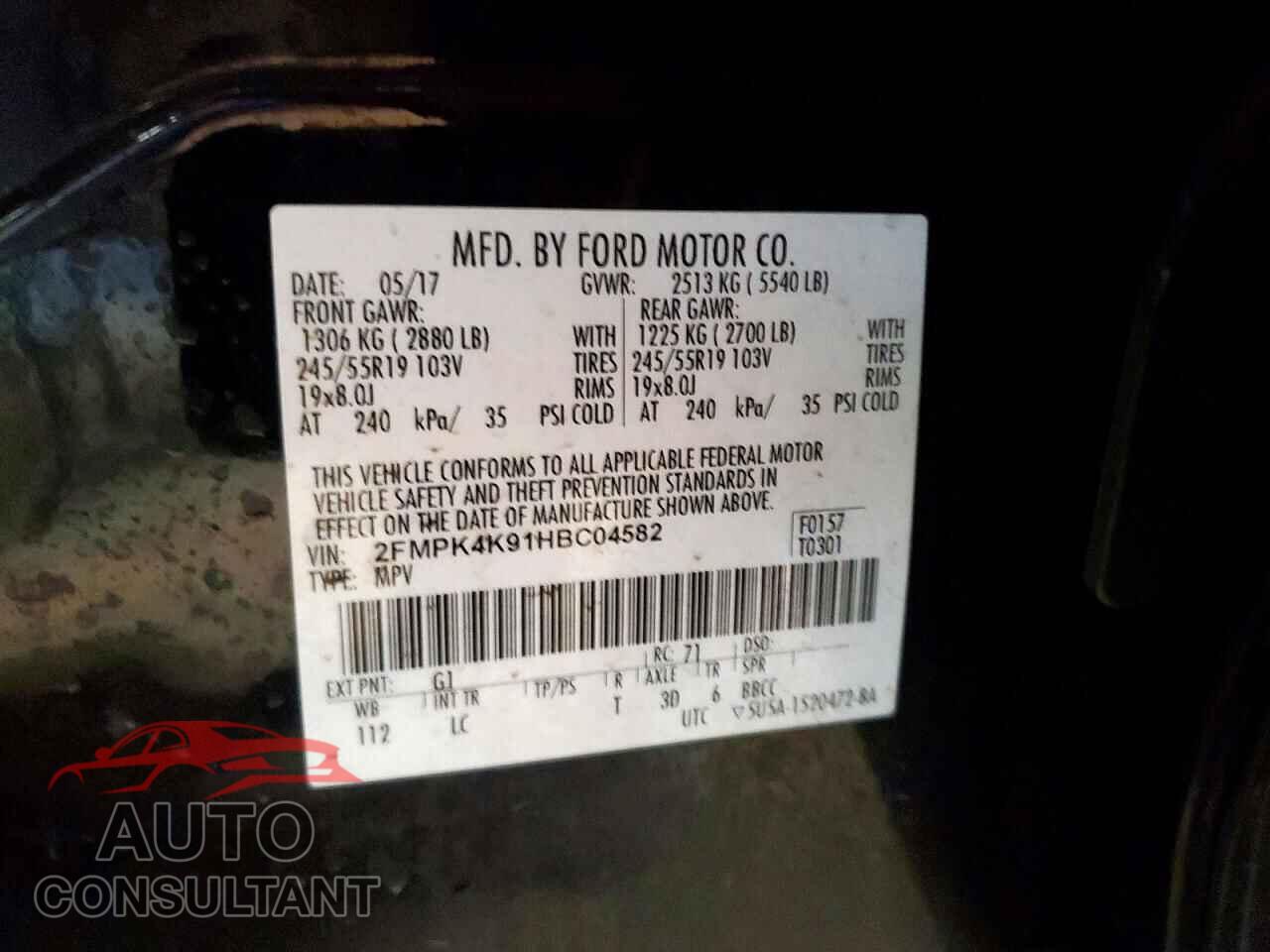 FORD EDGE 2017 - 2FMPK4K91HBC04582