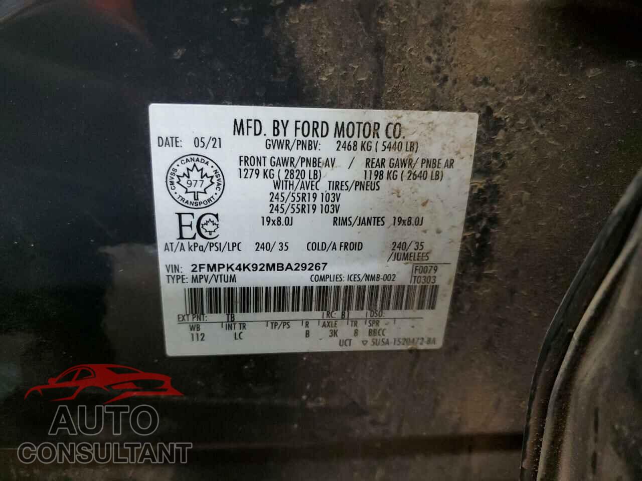 FORD EDGE 2021 - 2FMPK4K92MBA29267
