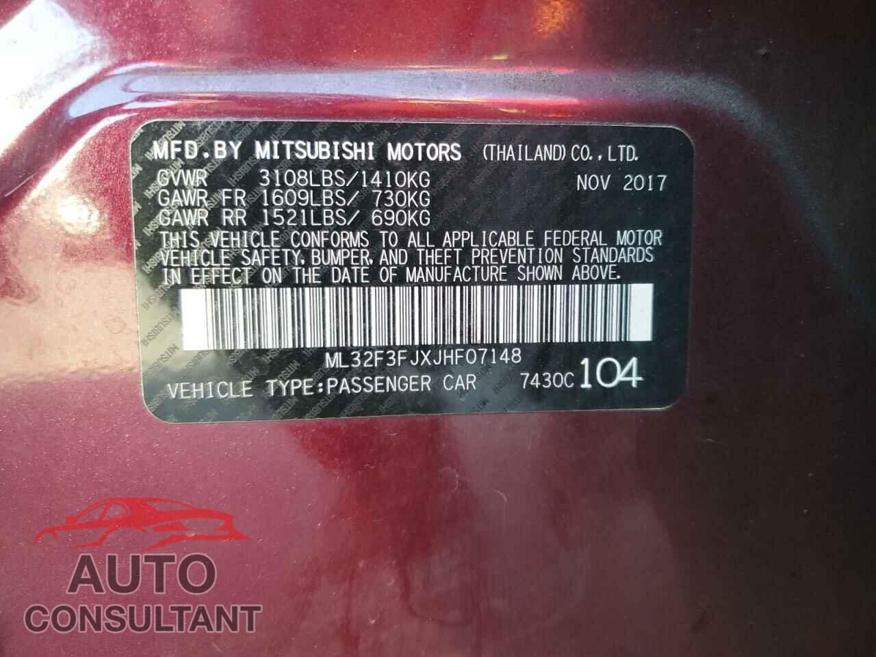 MITSUBISHI MIRAGE 2018 - ML32F3FJXJHF07148
