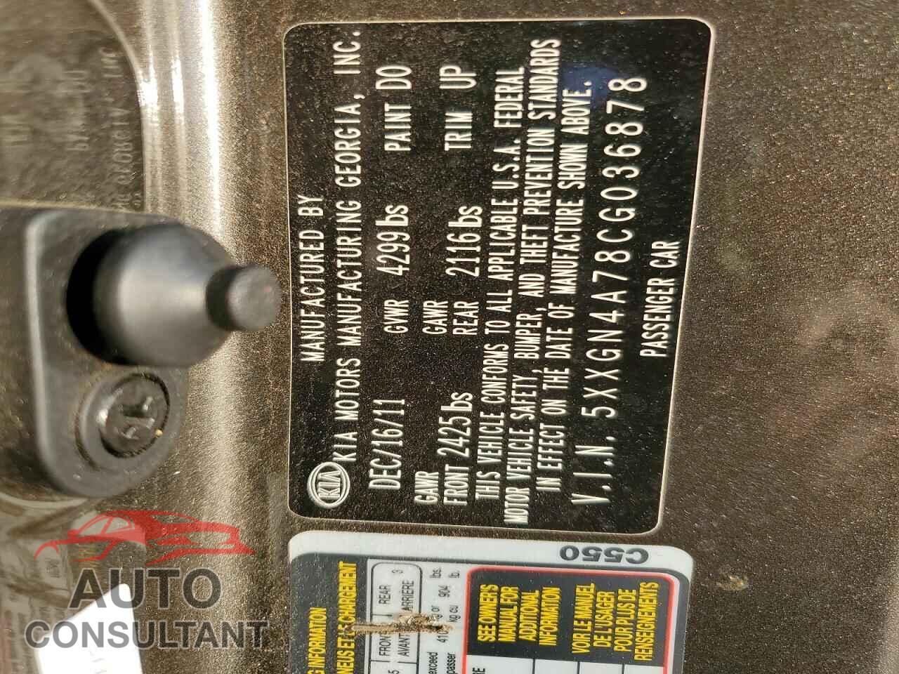 KIA OPTIMA 2012 - 5XXGN4A78CG036878