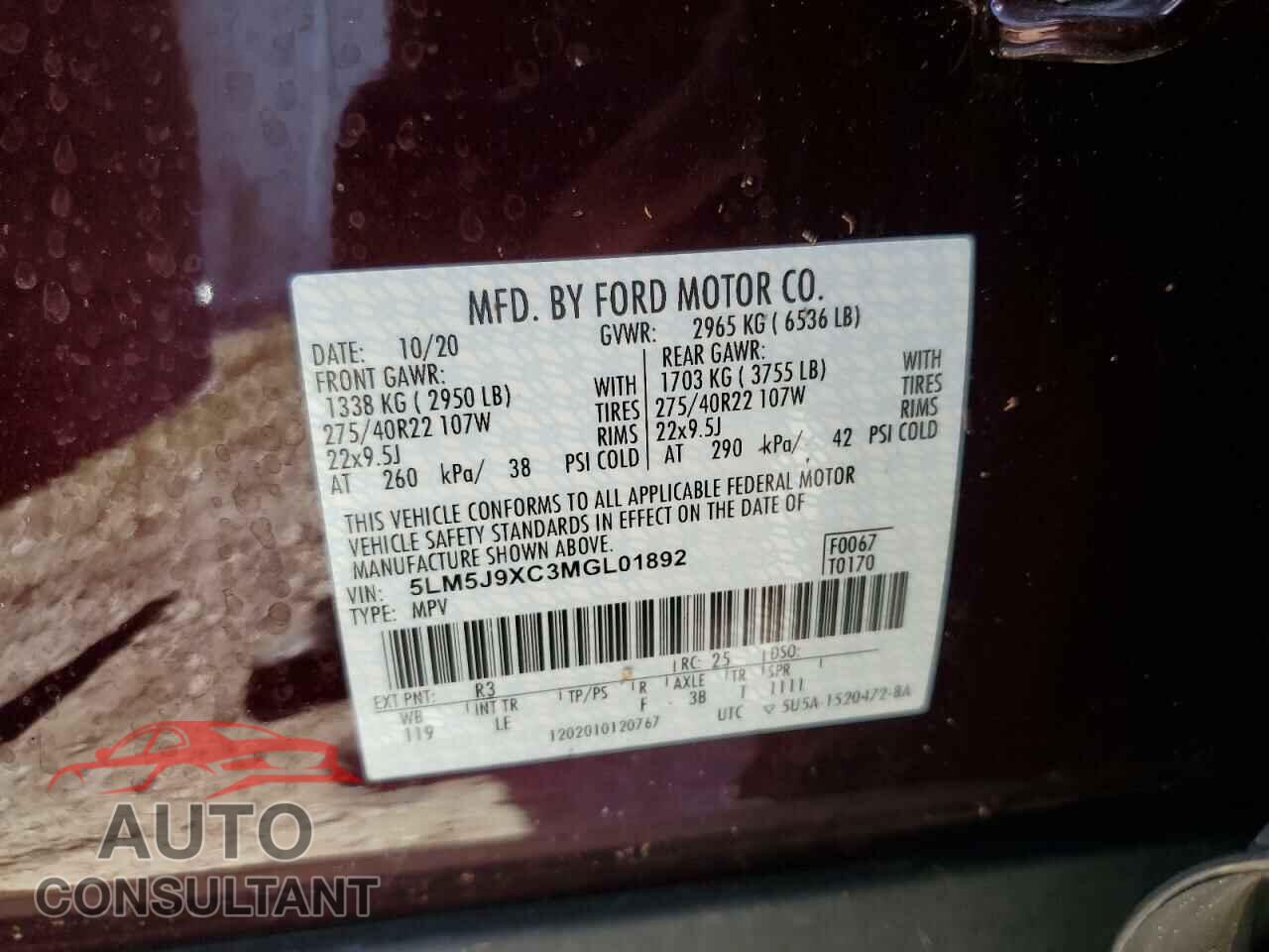 LINCOLN AVIATOR 2021 - 5LM5J9XC3MGL01892