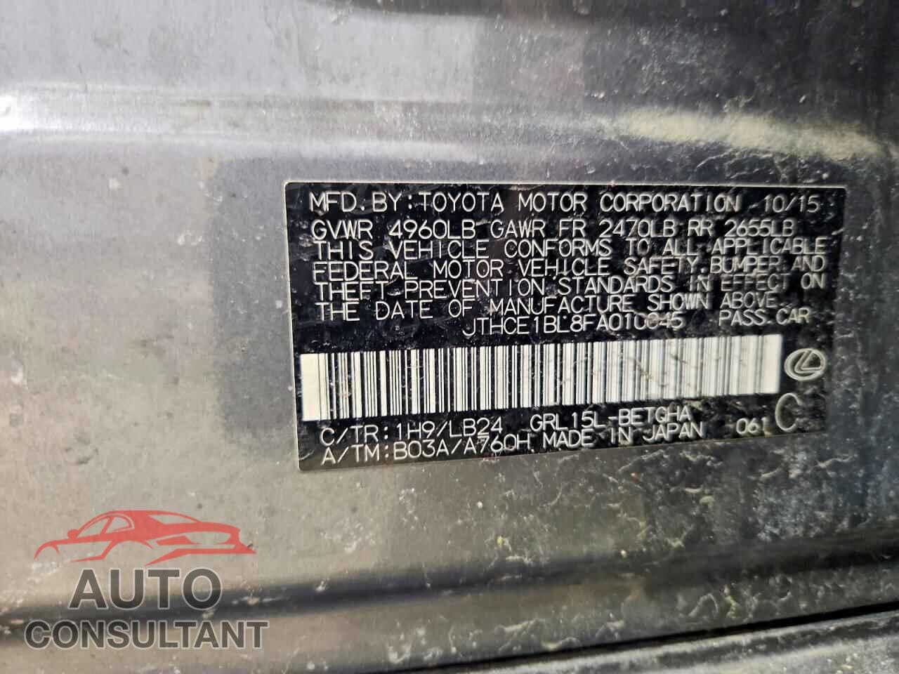 LEXUS GS 2015 - JTHCE1BL8FA010045